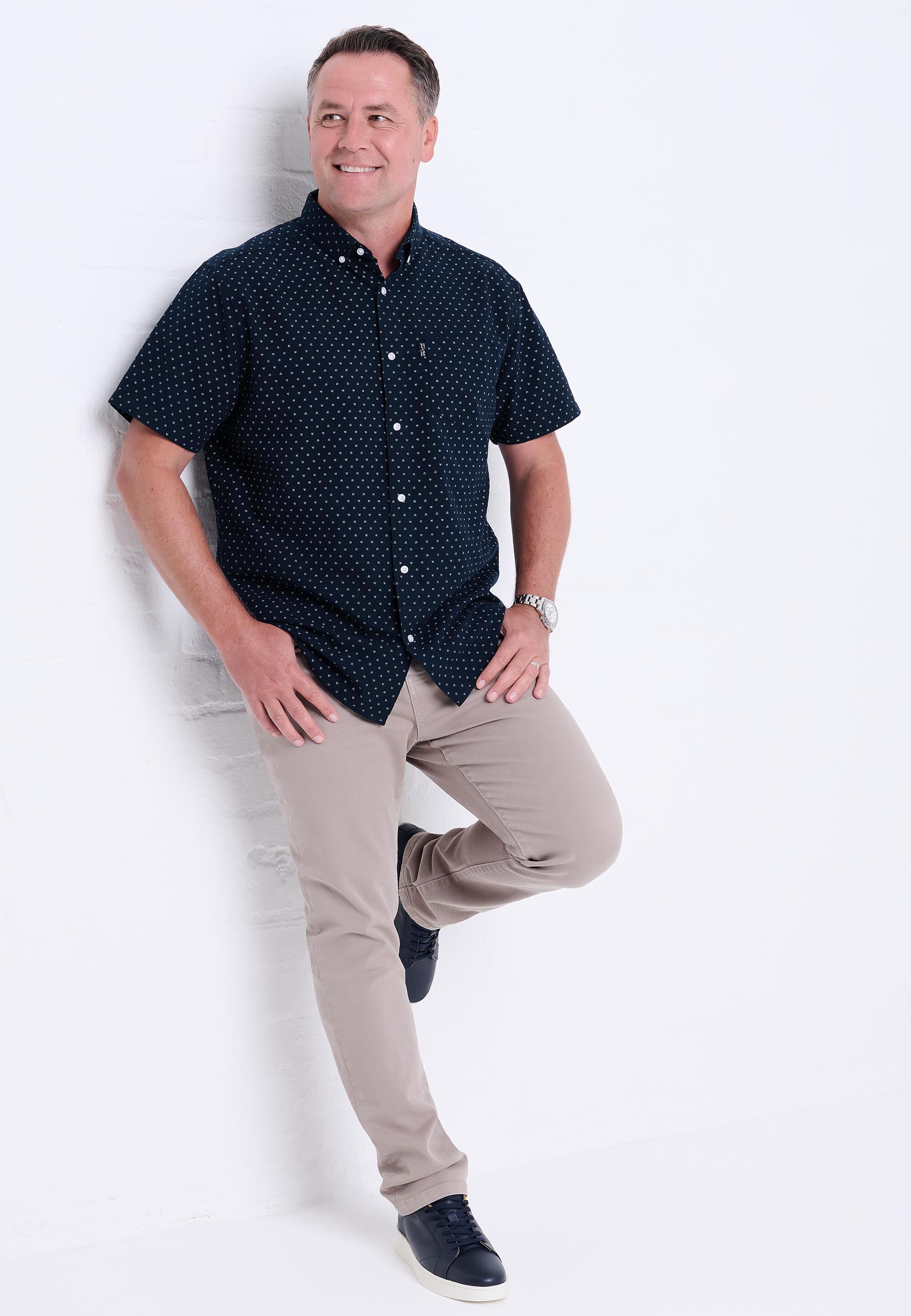 Mens Navy Oxford Print Shirt