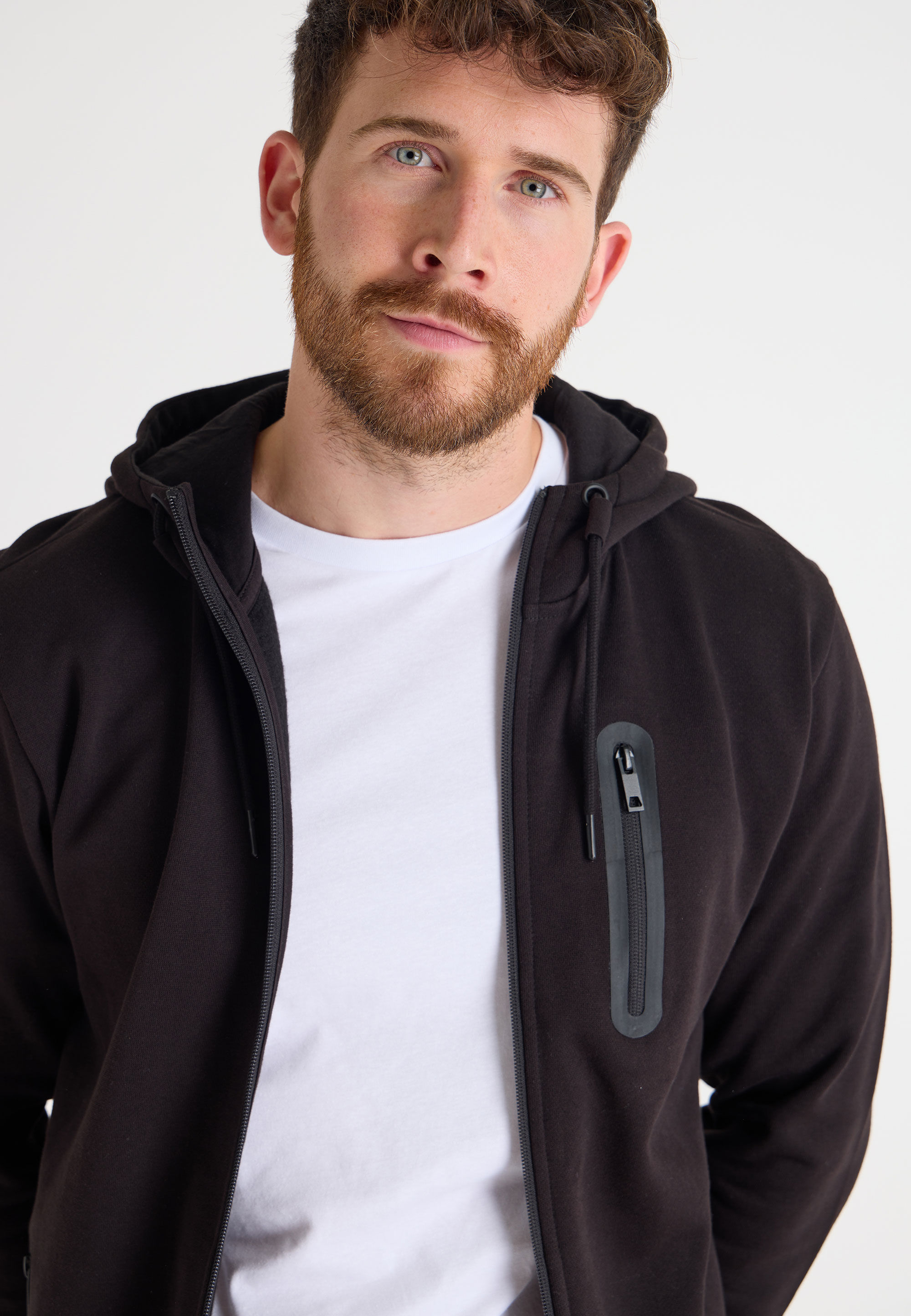 Mens Black Plain Zip Through Hoodie Jacket