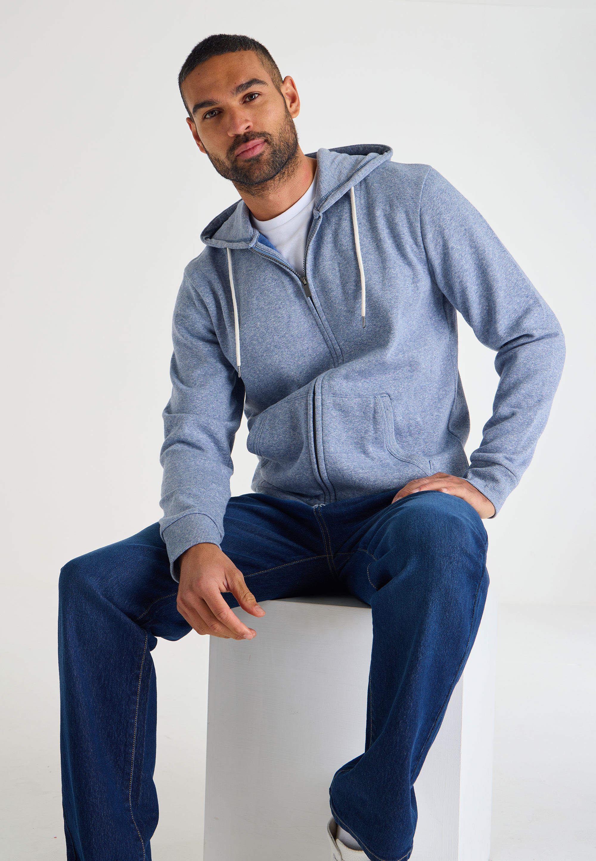 Mens Blue Zip Through Hoodie Jacket
