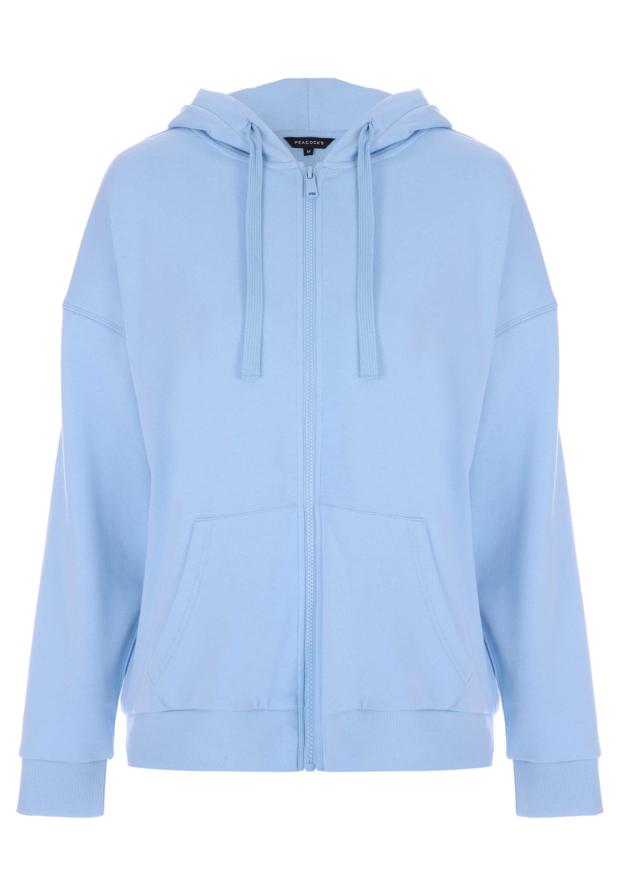 Womens Blue Plain Zip Through Hoodie