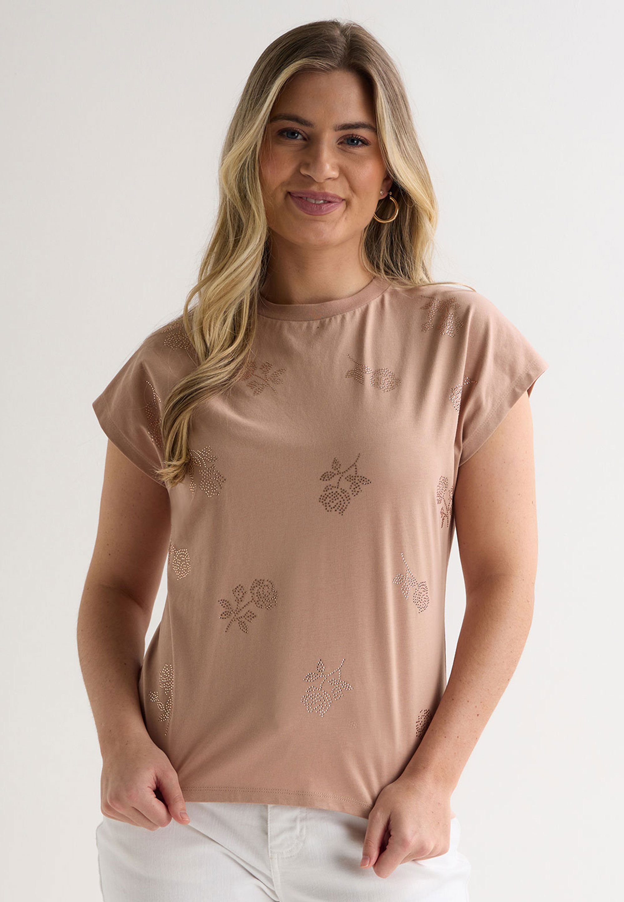 Womens Brown Diamante Rose T-Shirt