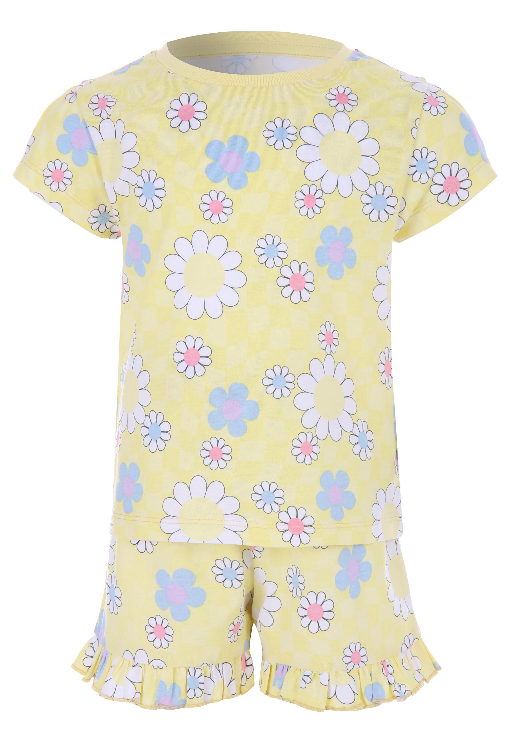 Younger Girls Yellow Floral Jersey Short Pyjama Set