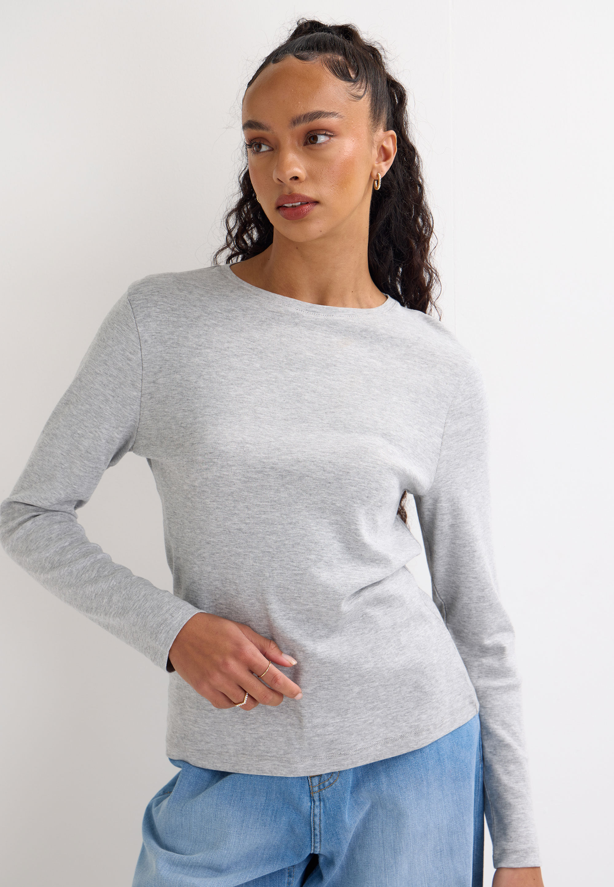 Womens Light Grey Plain Crew Neck Top