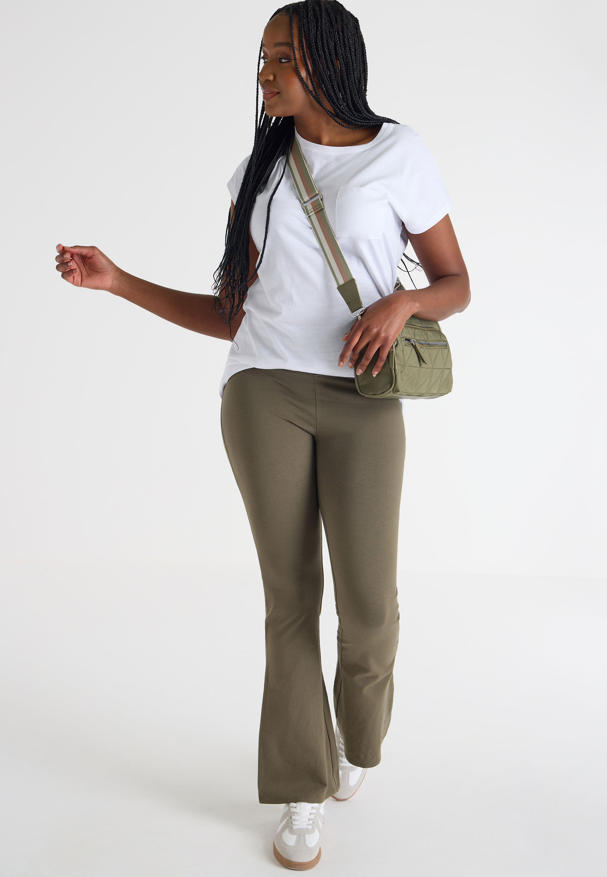 Womens Khaki Jersey Flare Leggings
