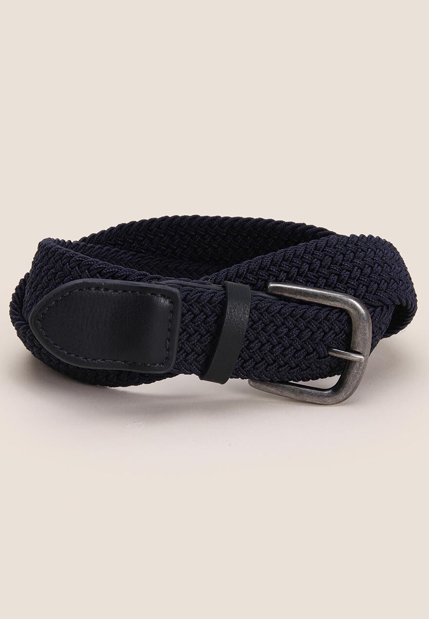 Mens Navy Stretch Plait Belt