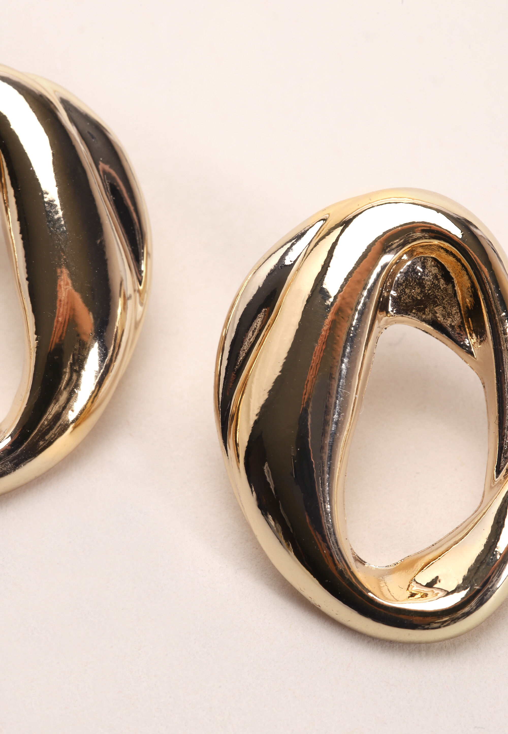 Womens Gold Oval Twist Large Stud Earrings