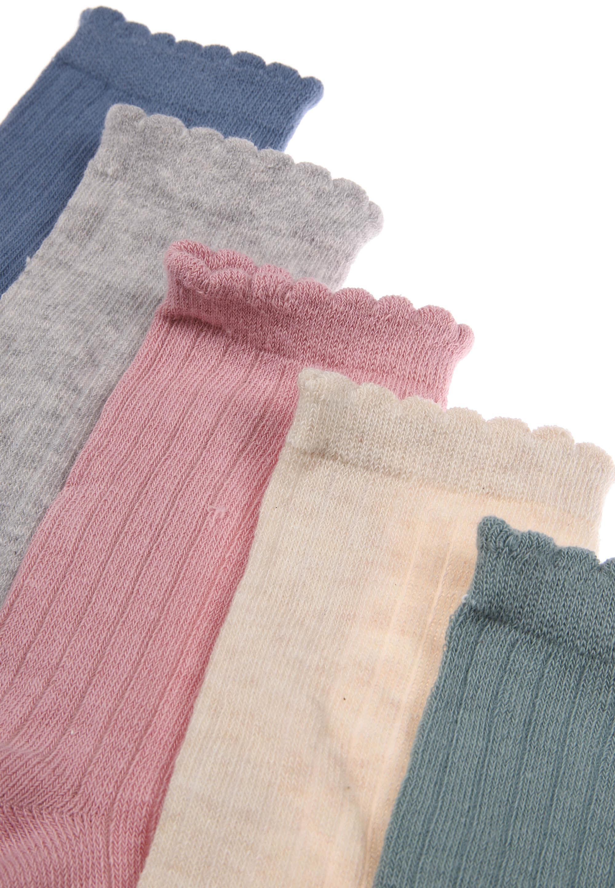 Girls 5pk Assorted Plain Ribbed Ankle Socks