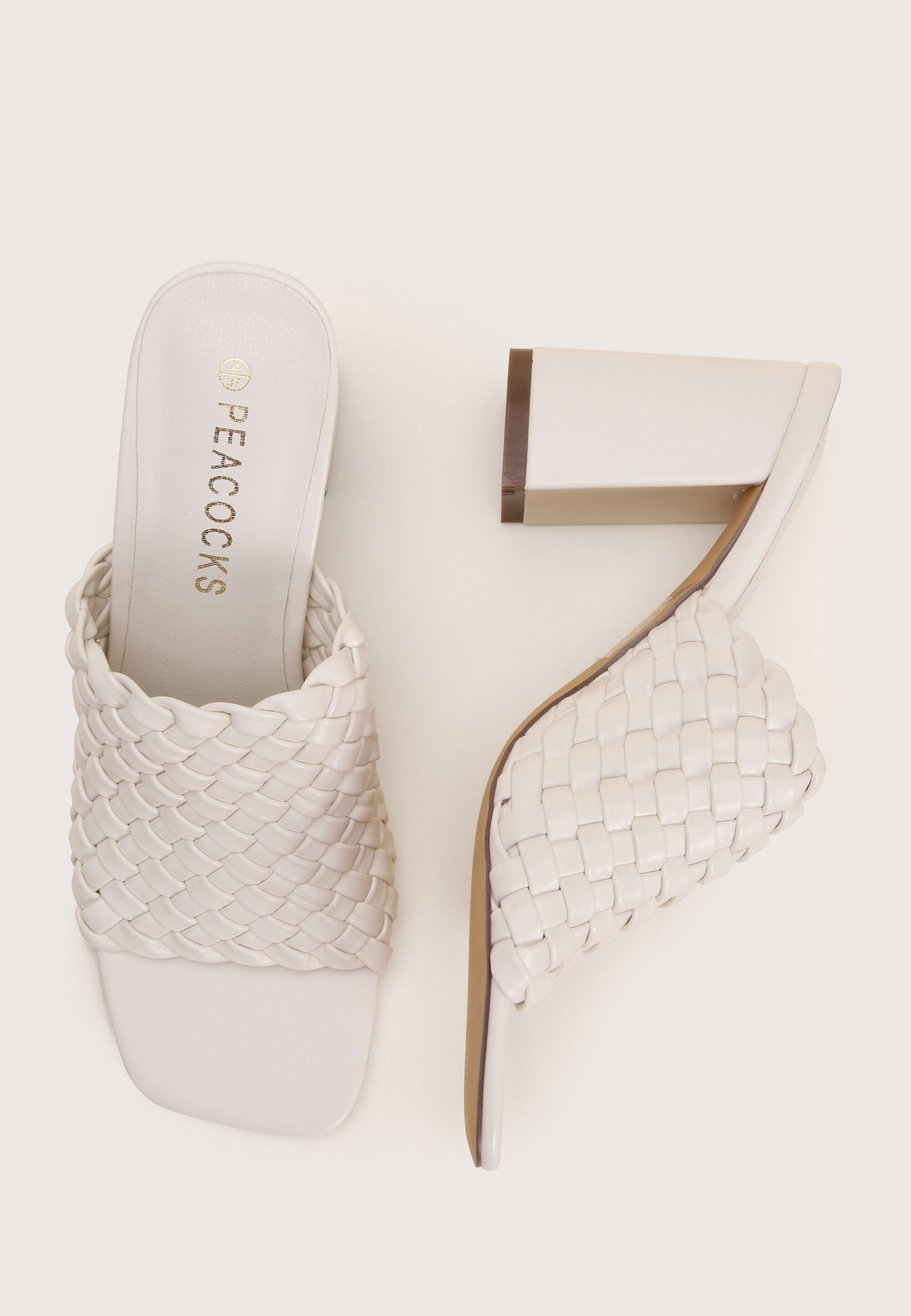 Womens Cream Woven Slip-On Mules