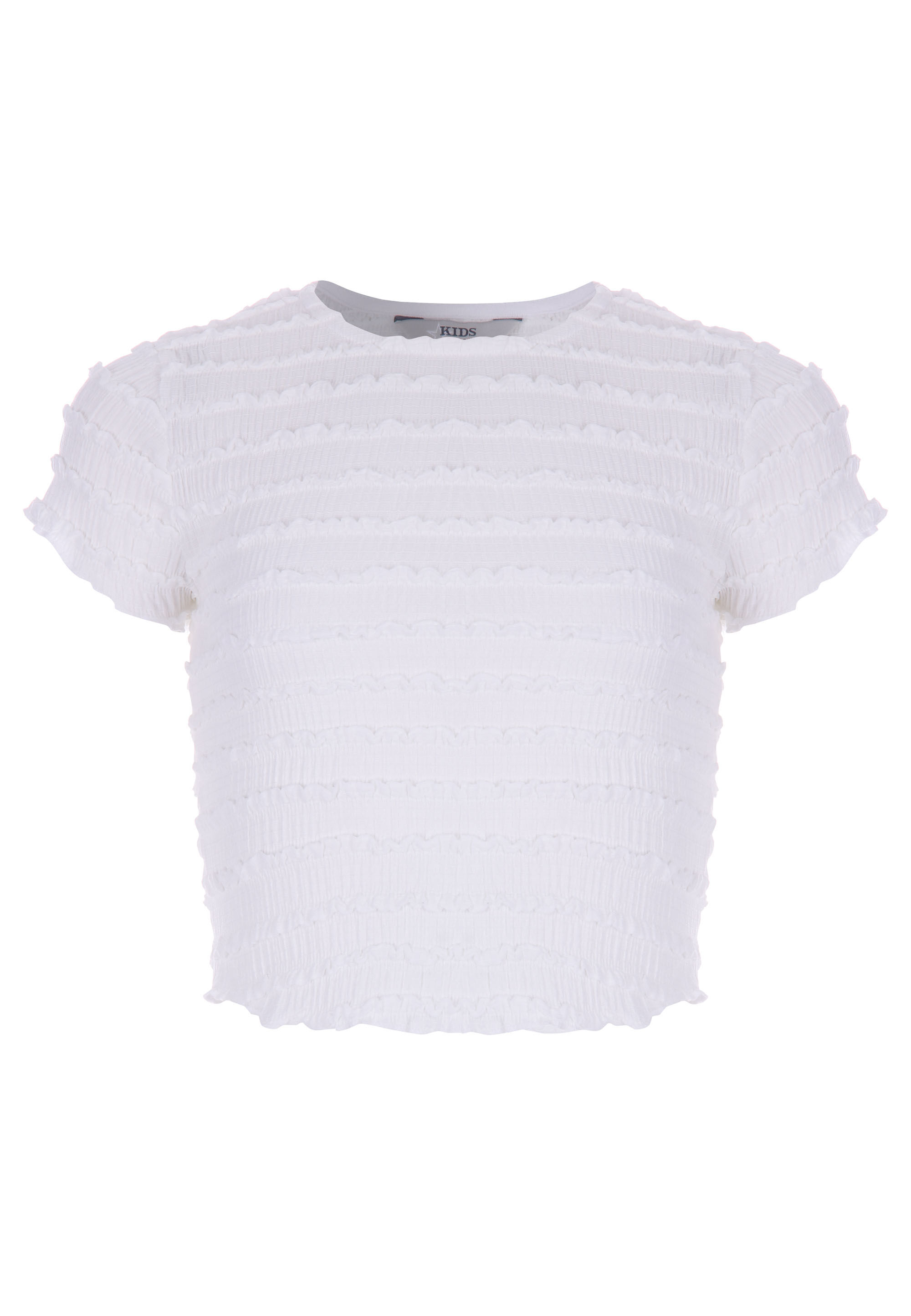 Older Girls White Ruffle Short Sleeve Top