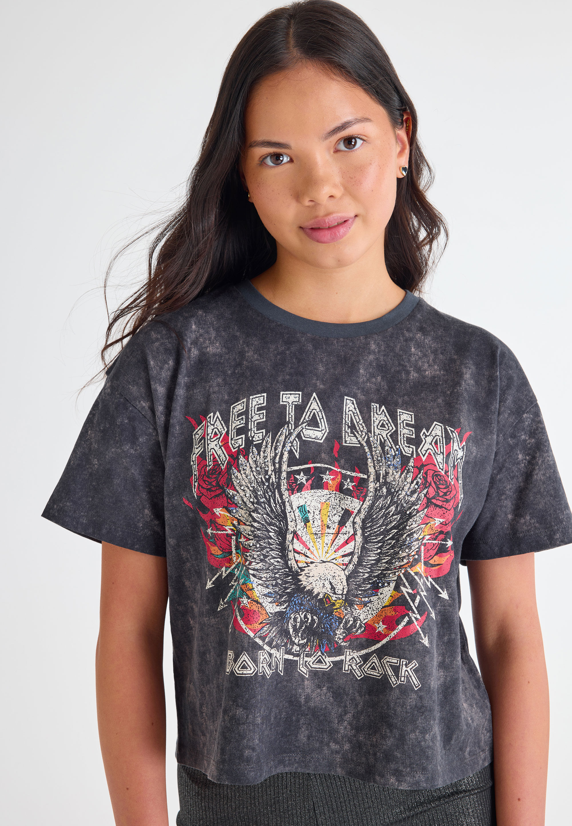 Older Girls Grey Charcoal Eagle Graphic Print T-Shirt