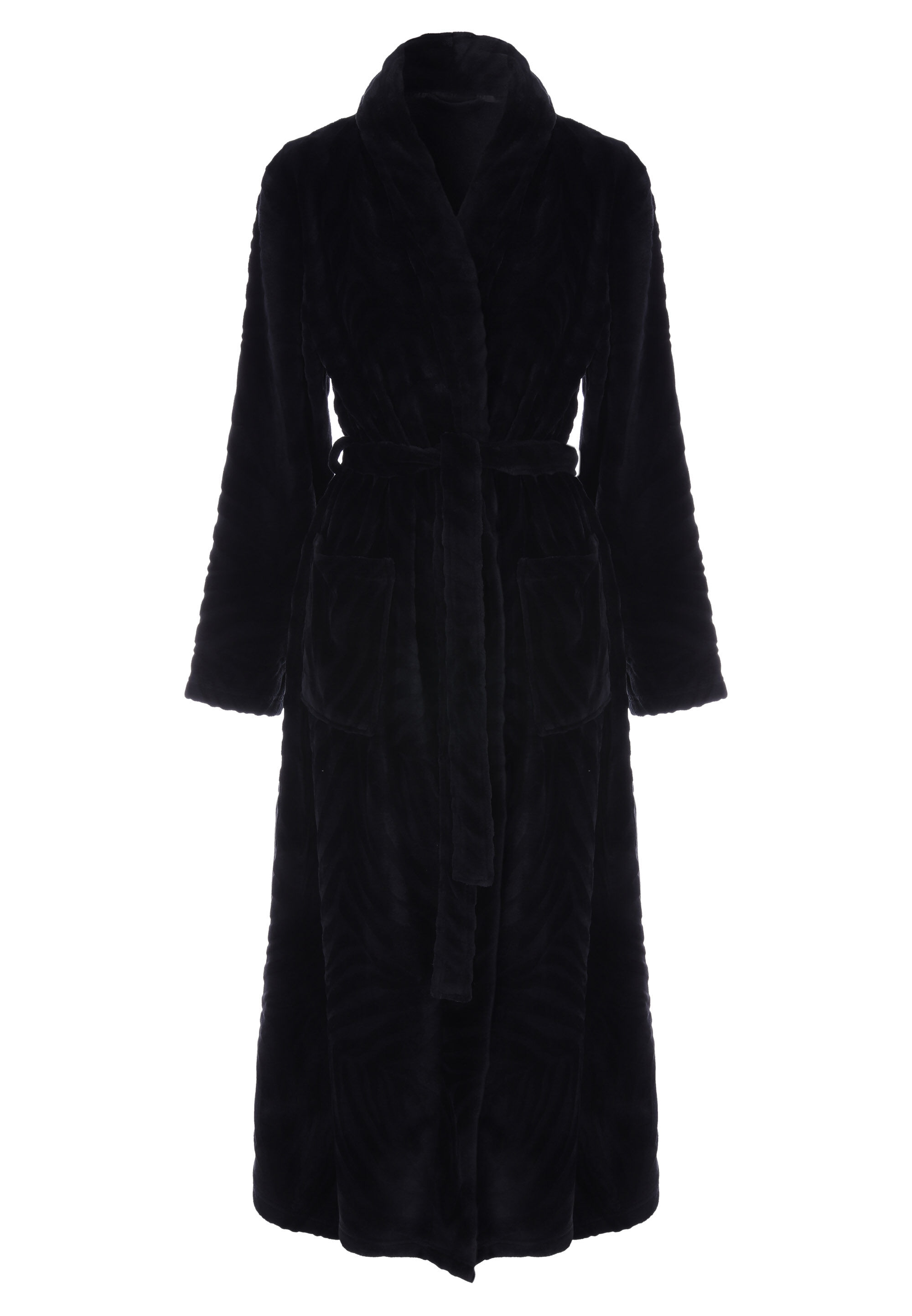 Womens Black Luxury Fluffy Zebra Carved Dressing Gown