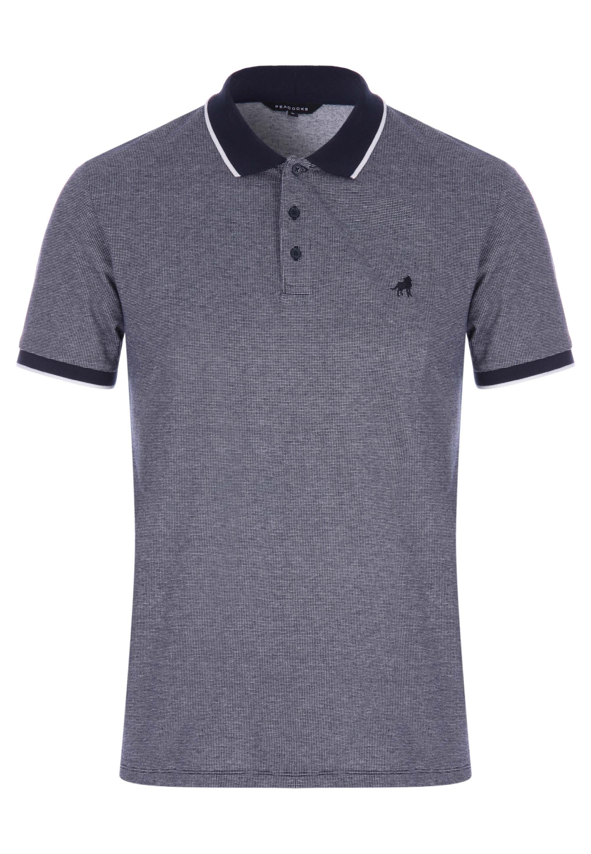Mens Navy Textured Tipped Polo Shirt
