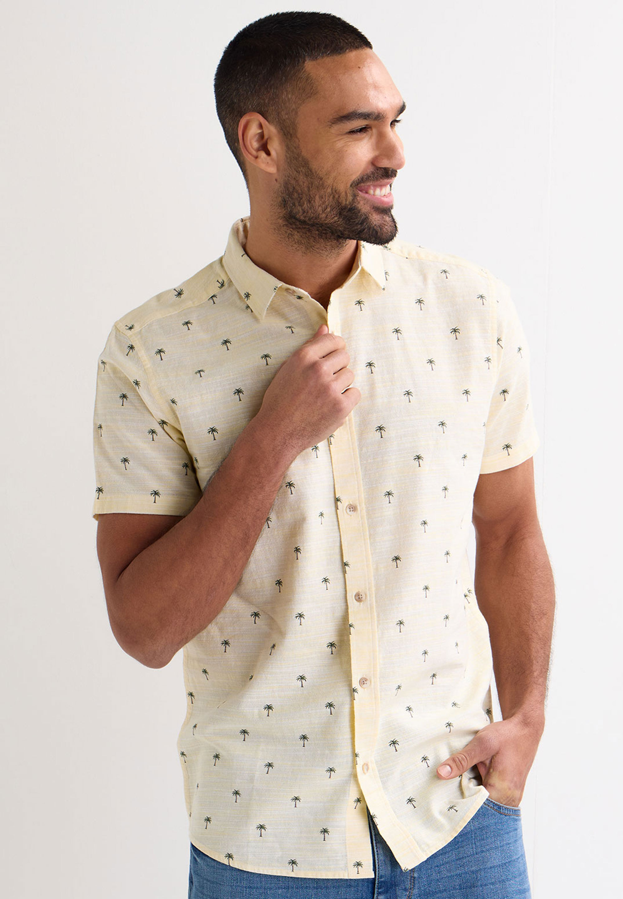 Mens Lemon Palm Tree Print Short Sleeve Shirt