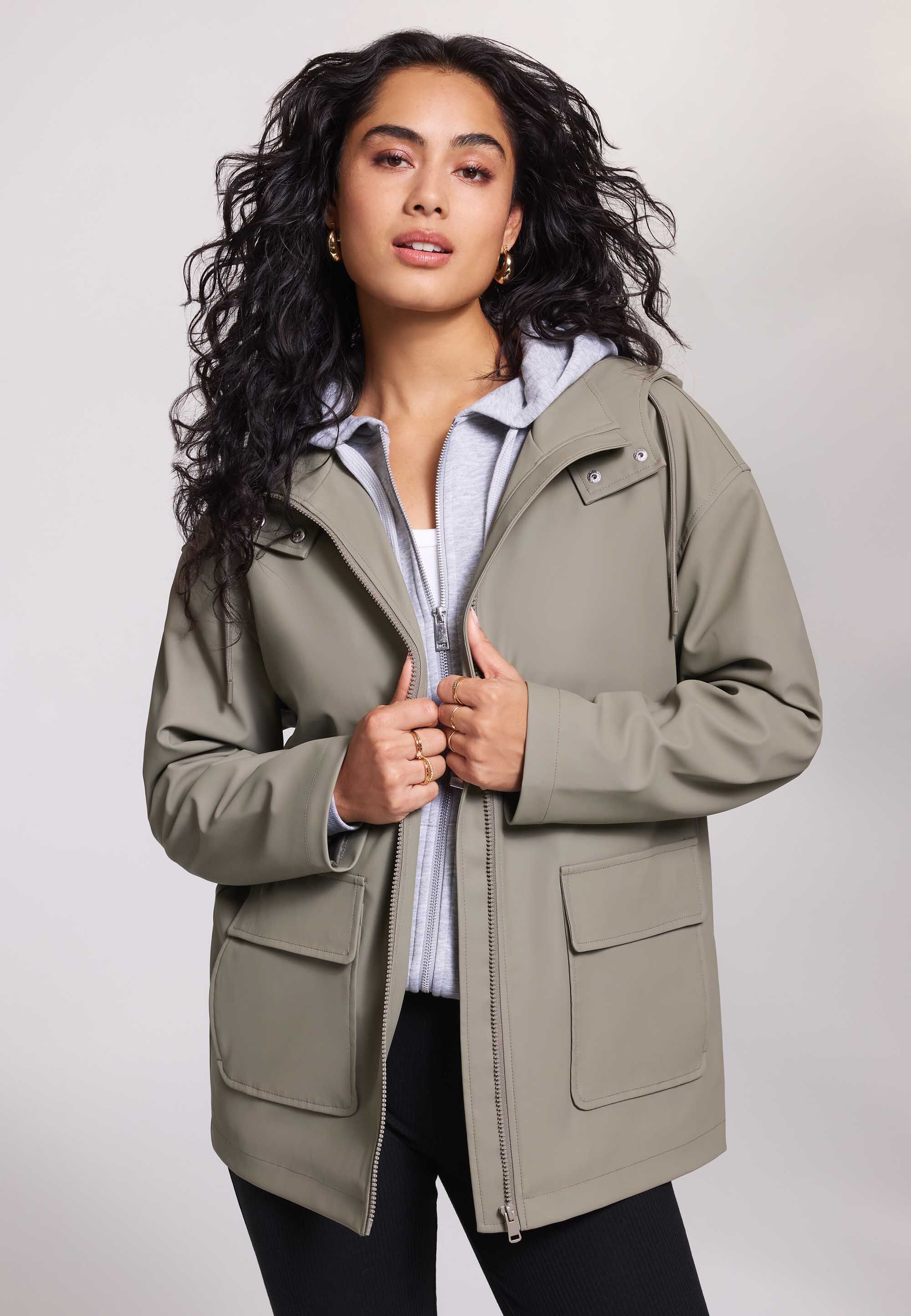 Womens Khaki Rubber Patch Pocket Coat