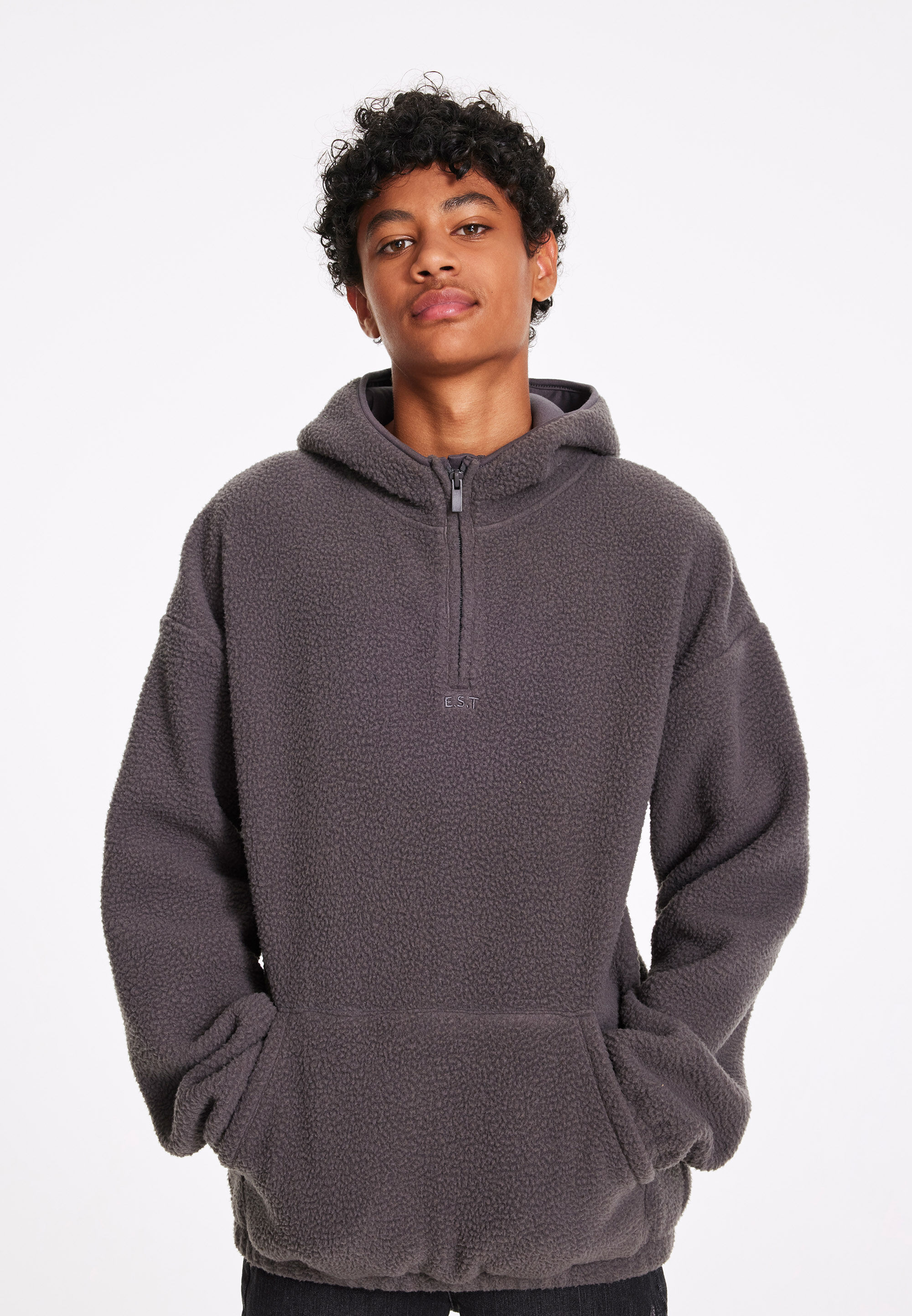 Older Boys Charcoal Fleece Borg Hoody