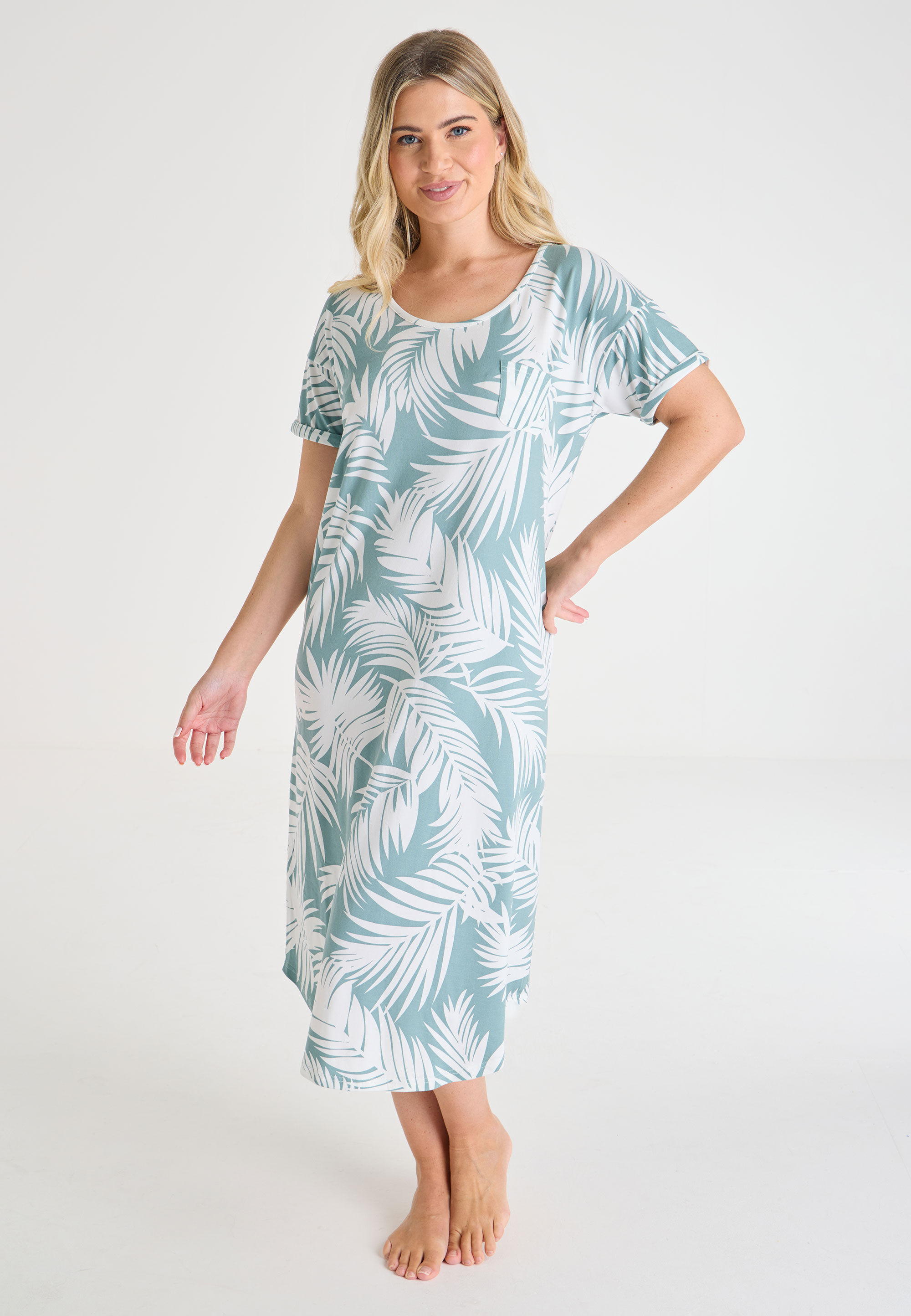 Womens Sage Palm Print Soft Touch Nightdress