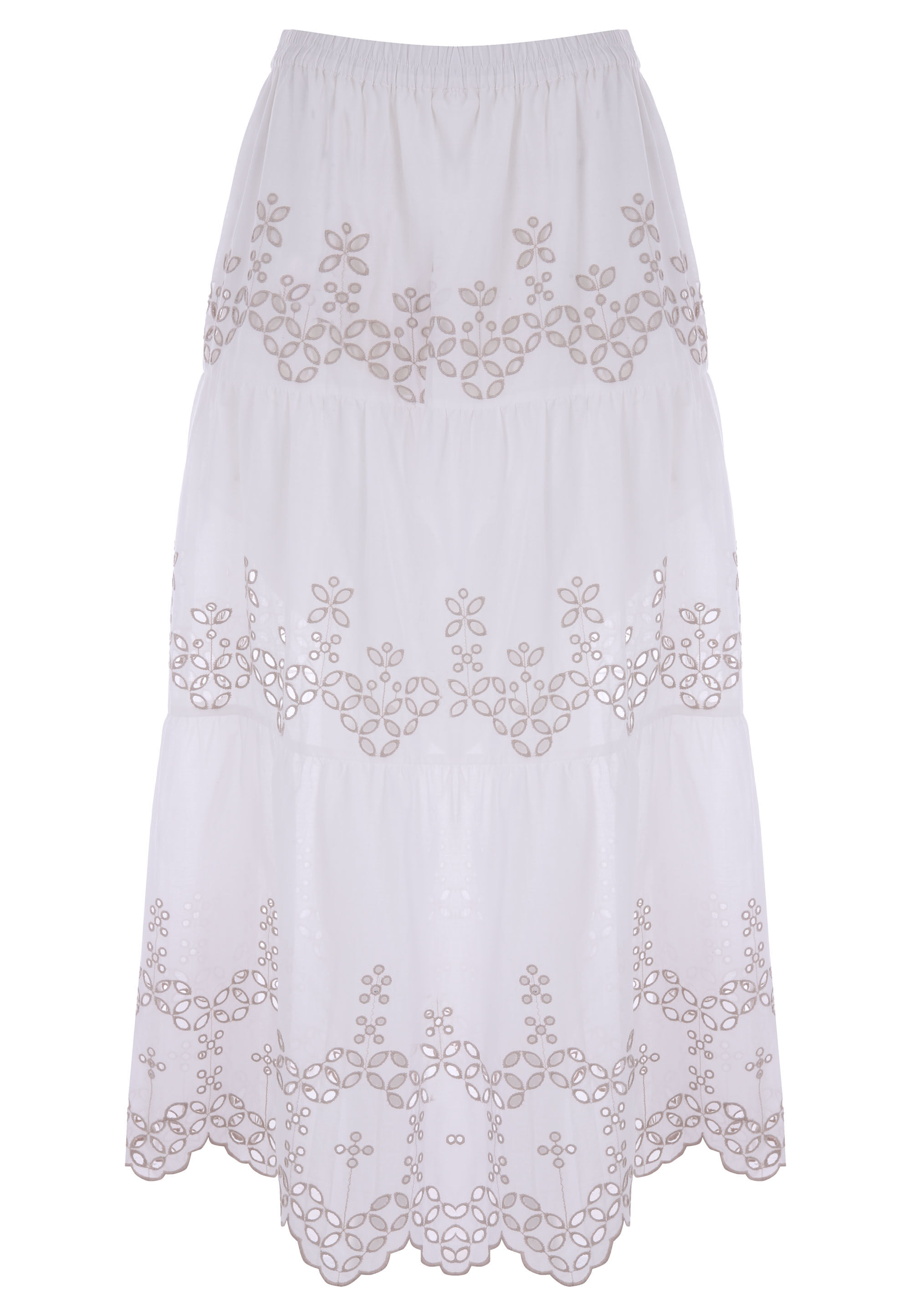 Womens White Broderie Anglaise Midi Skirt