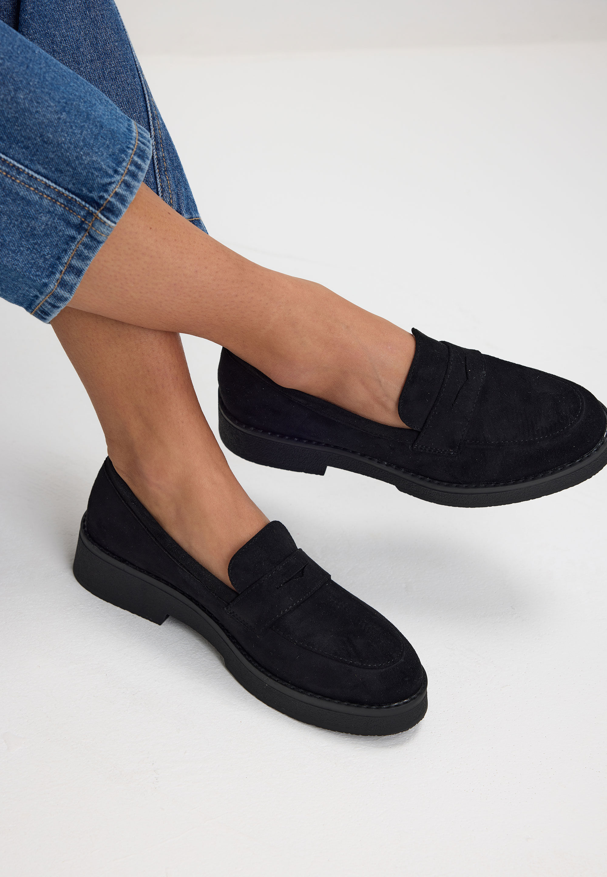 Womens Black Plain Suedette Loafers