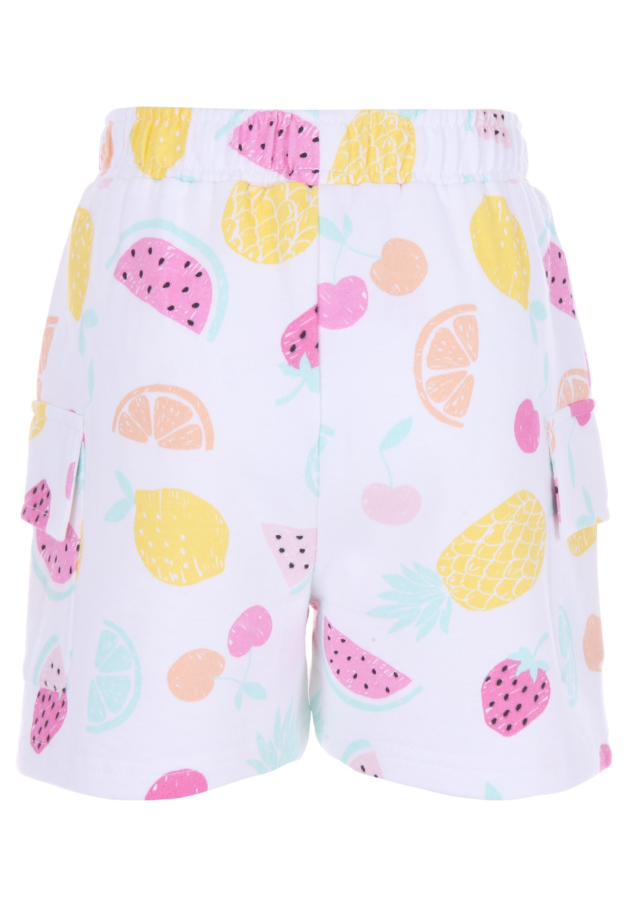 Younger Girls White Fruit Print Cargo Shorts