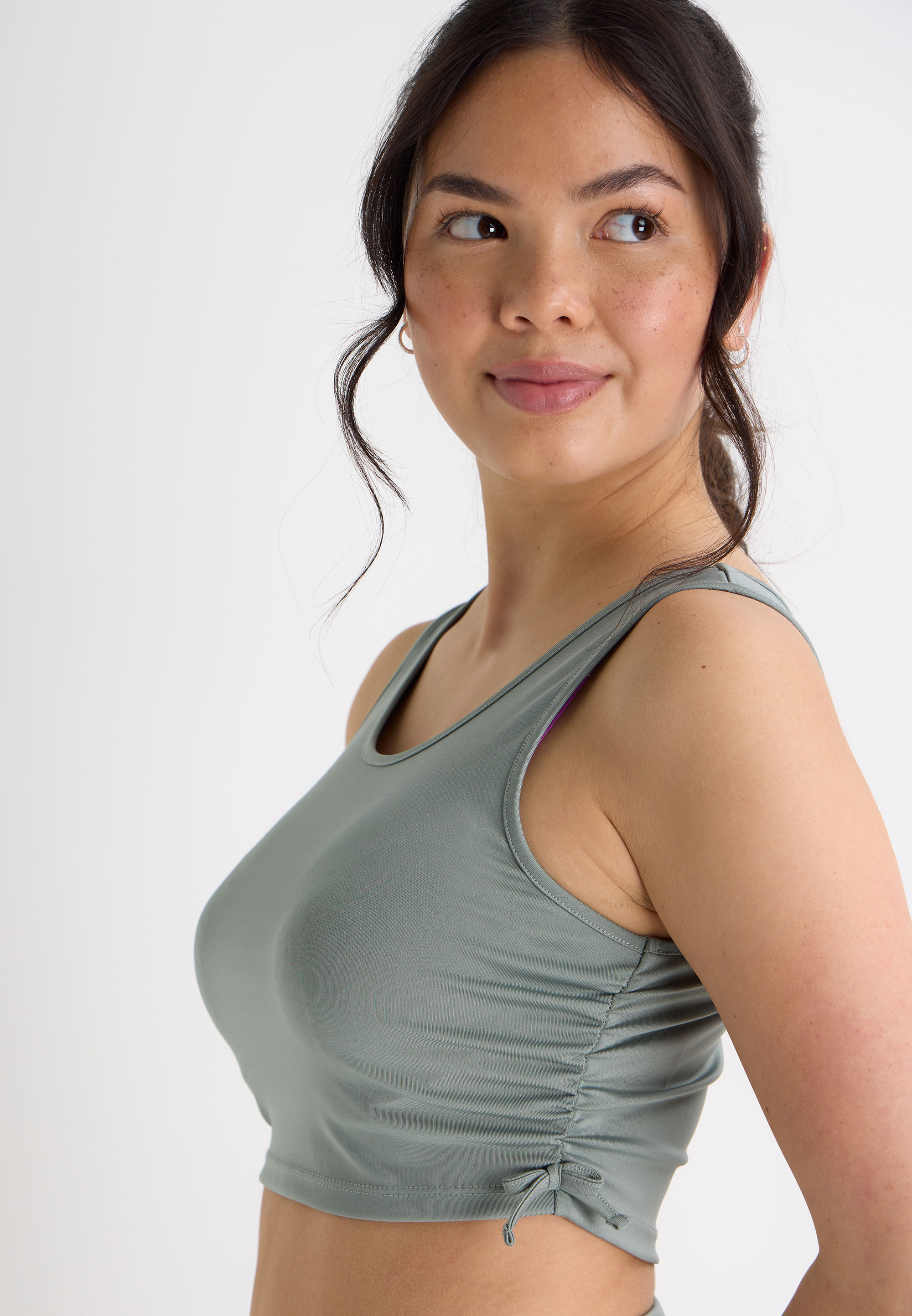 Older Girls Sage Active Ruched Side Crop Top