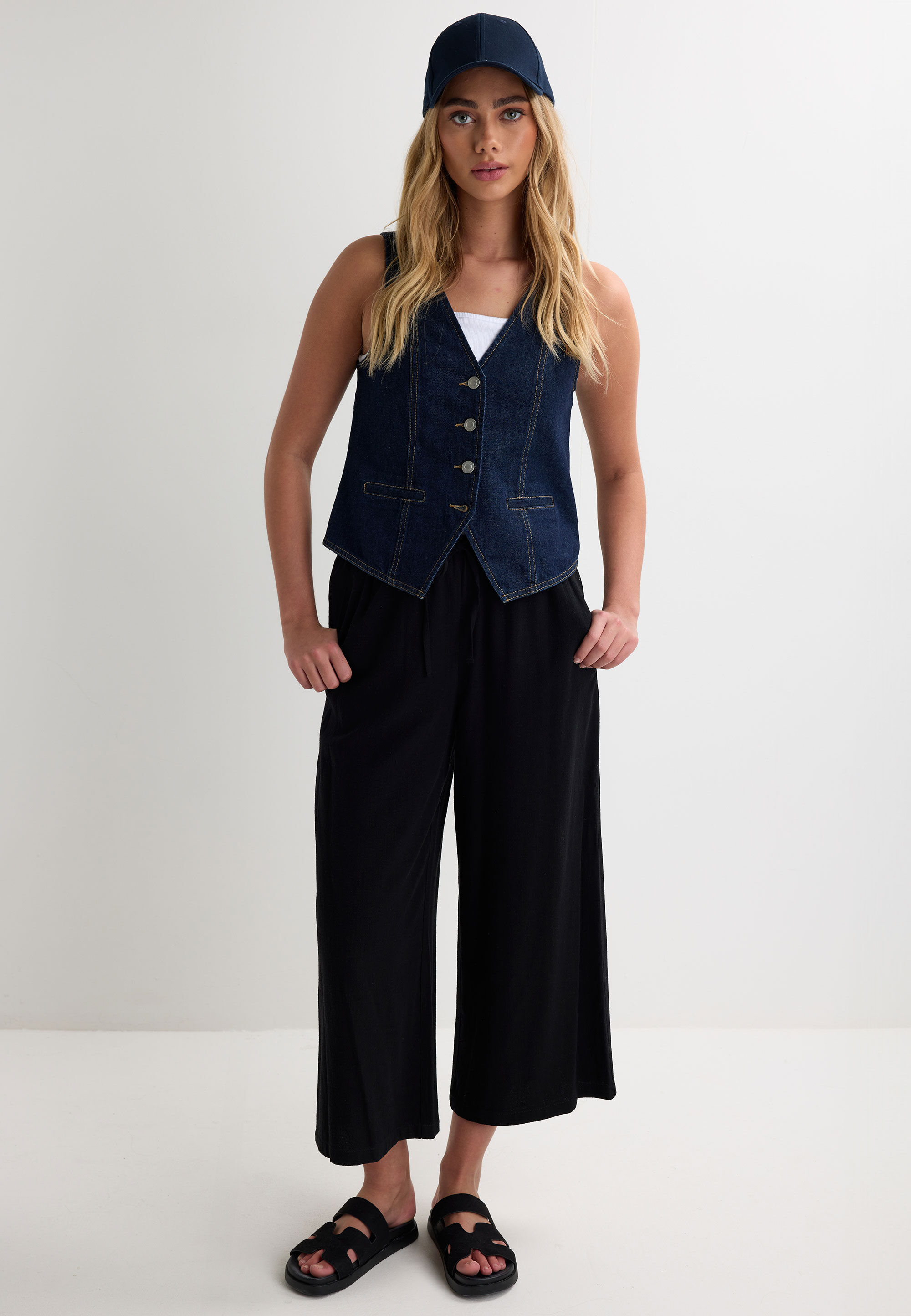 Womens Indigo Denim Front Button Waistcoat