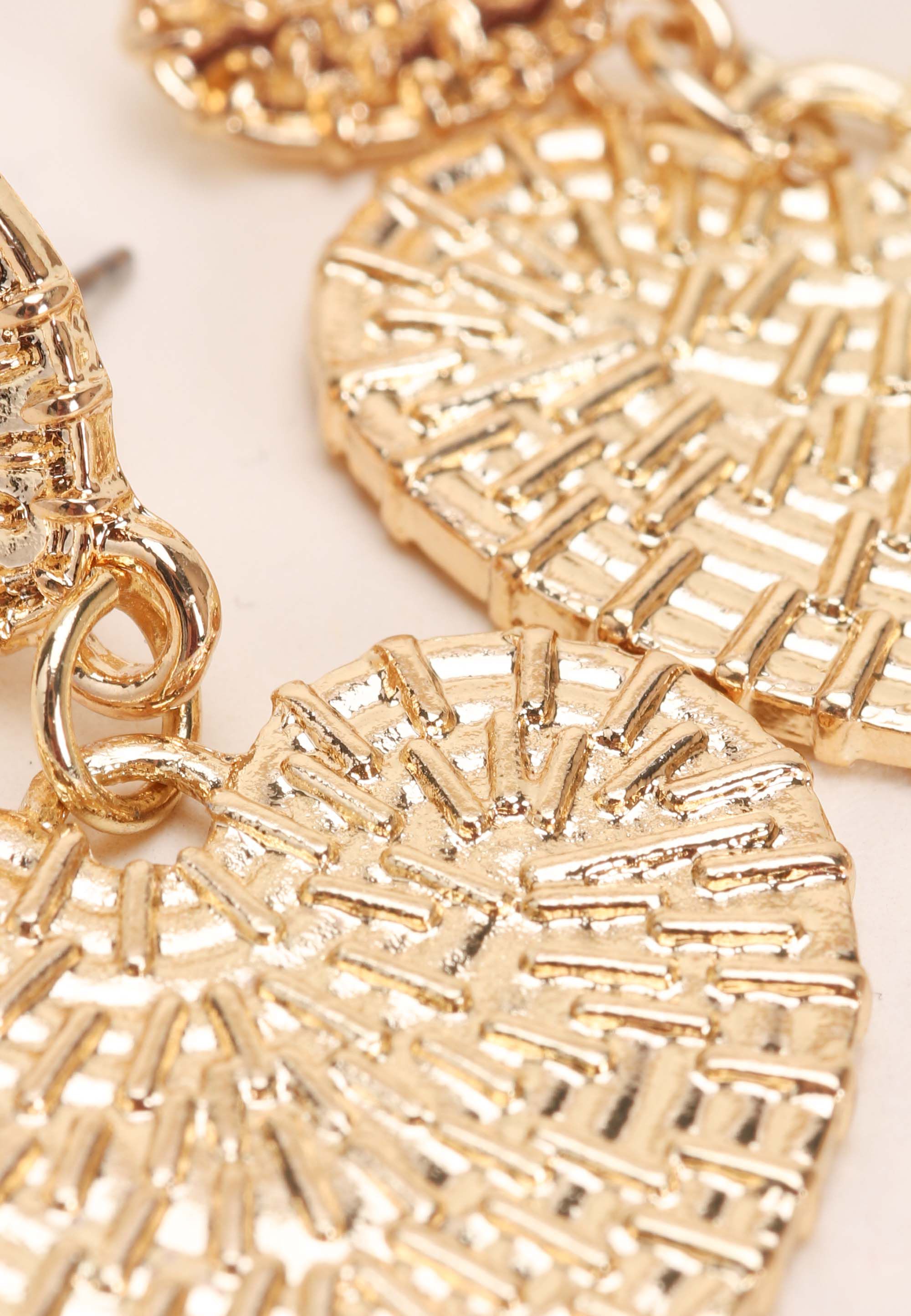 Womens Gold Double Heart Textured Boho Earrings