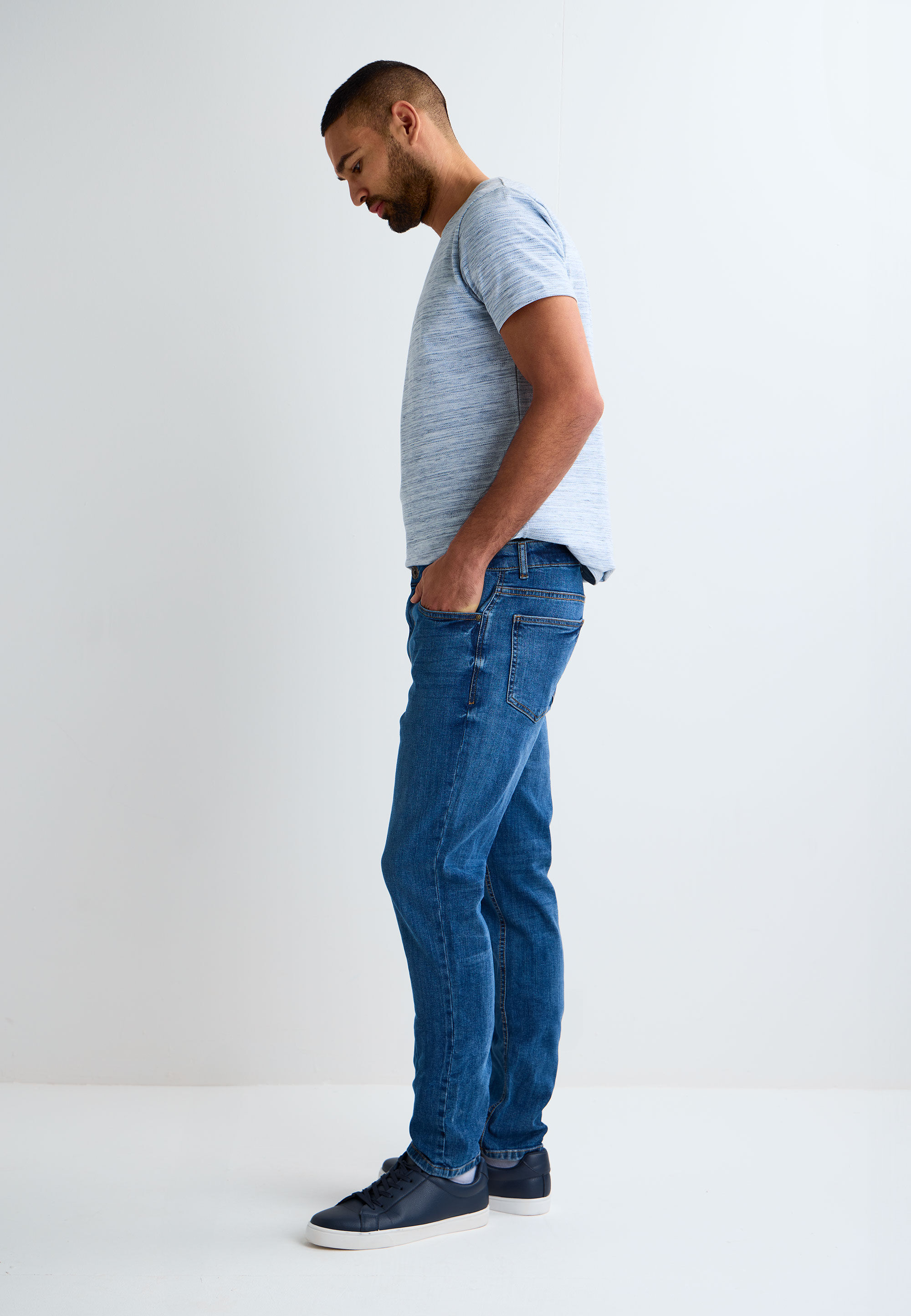 Mens Mid Blue Slim Stretch Jeans