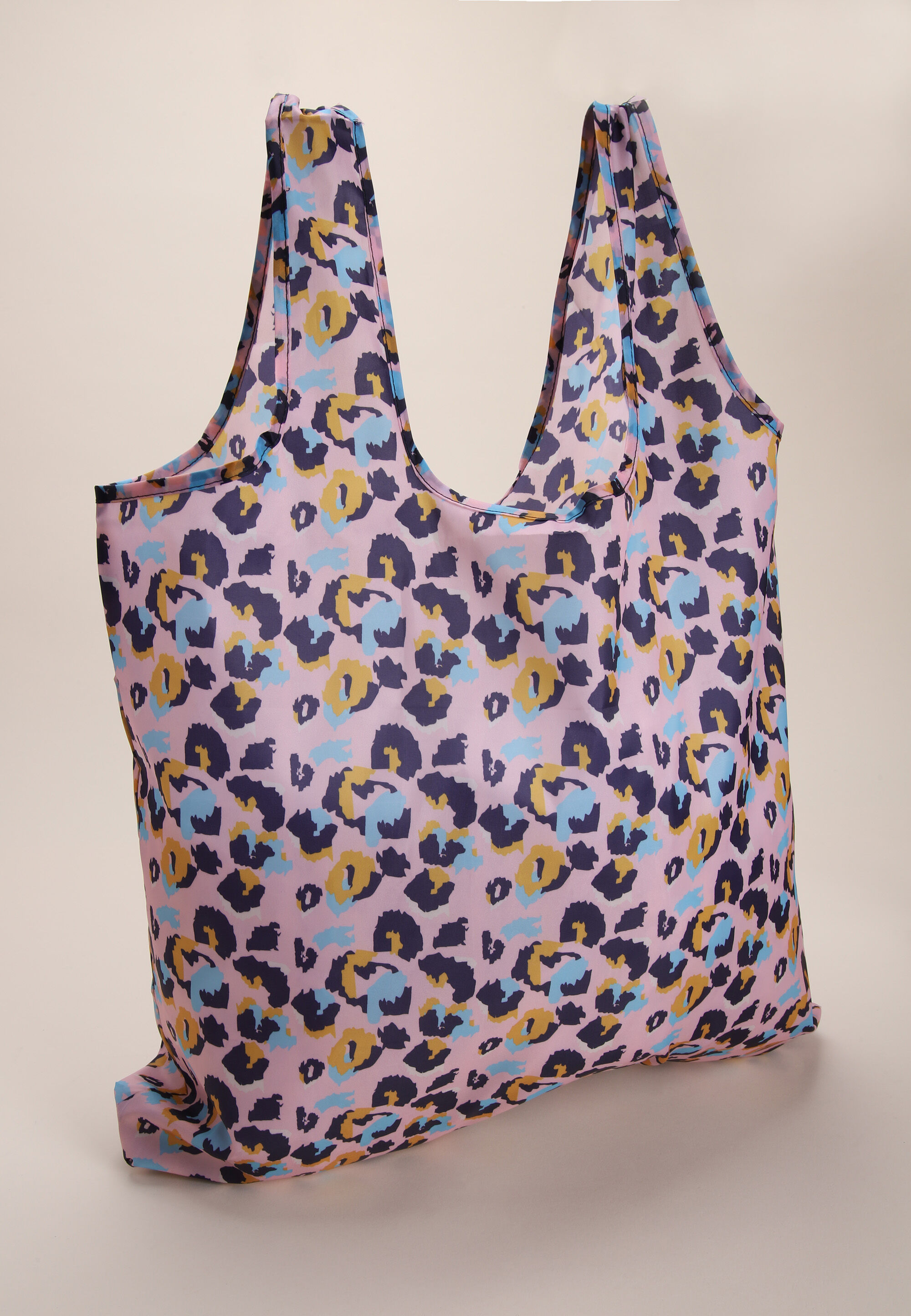 Womens Pink Leopard Foldable Shopper Tote Bag