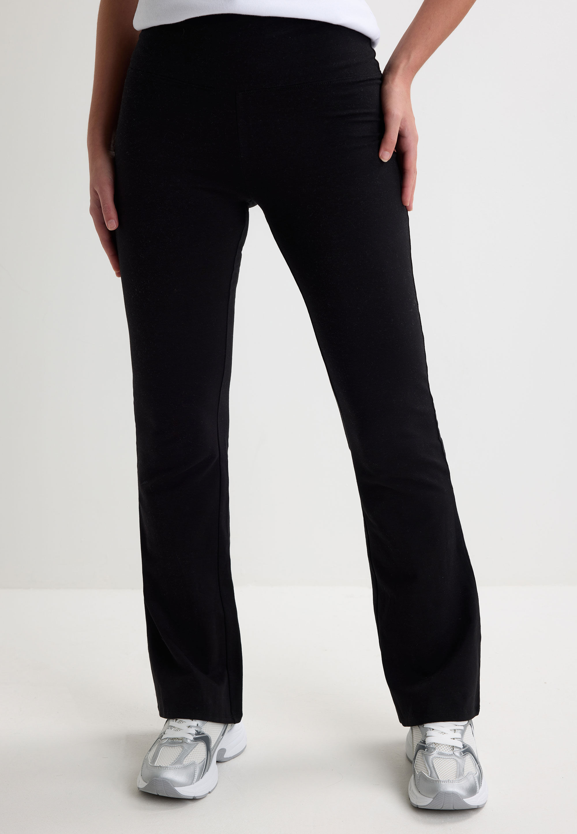 Womens Black Jersey Flare Leggings