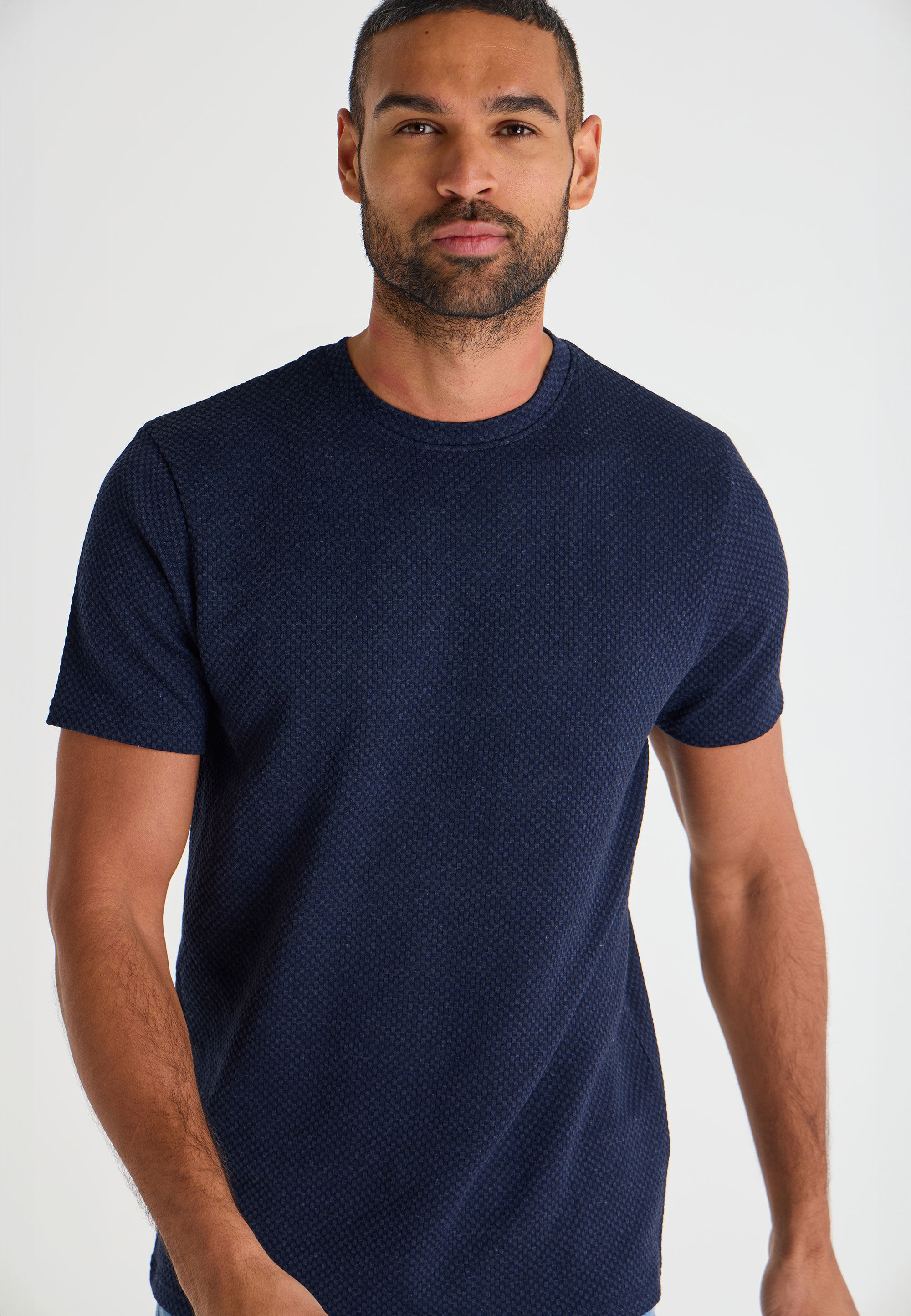 Mens Navy Textured Soft T-Shirt