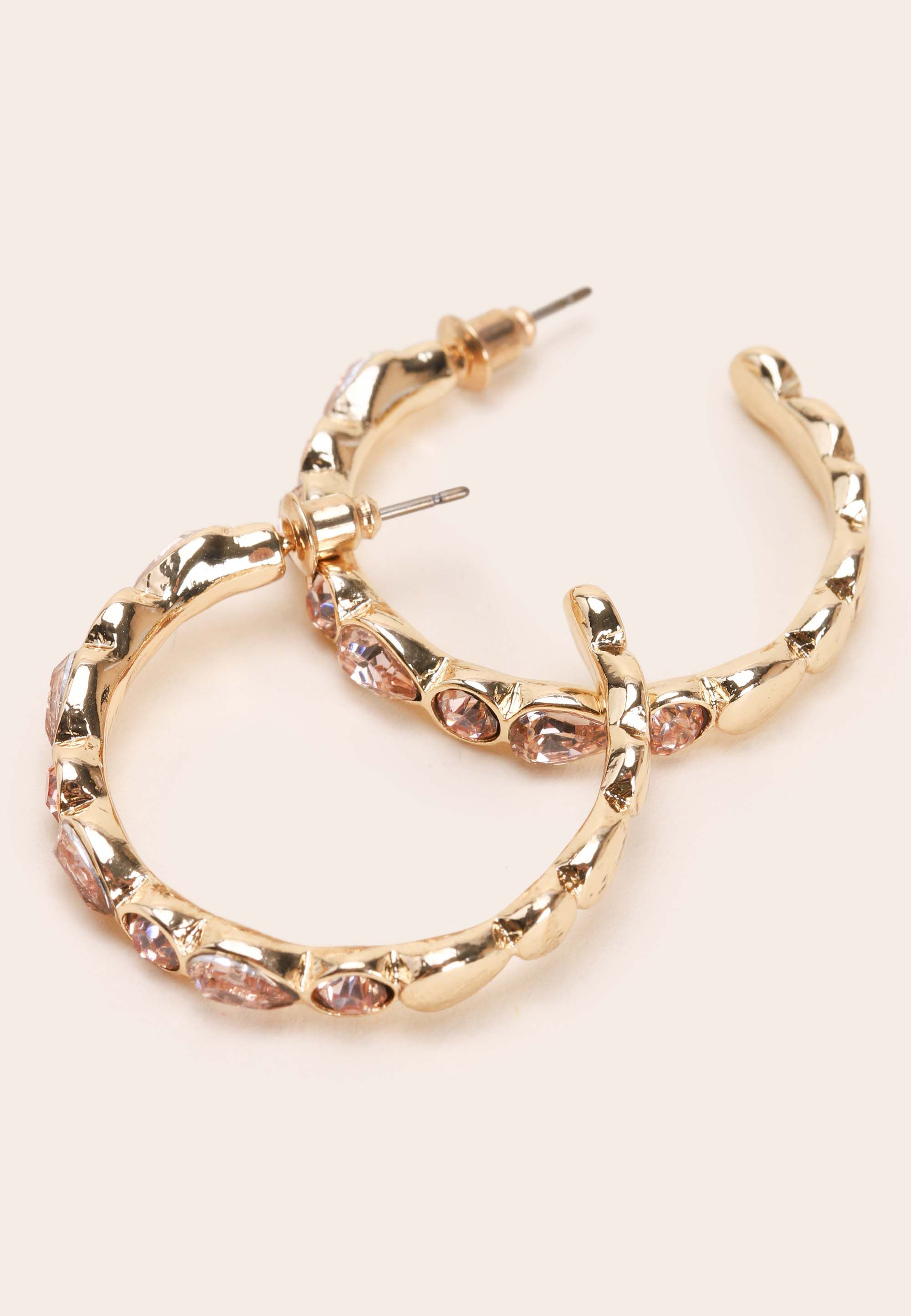 Womens Gold Large Stone Hoop Earrings
