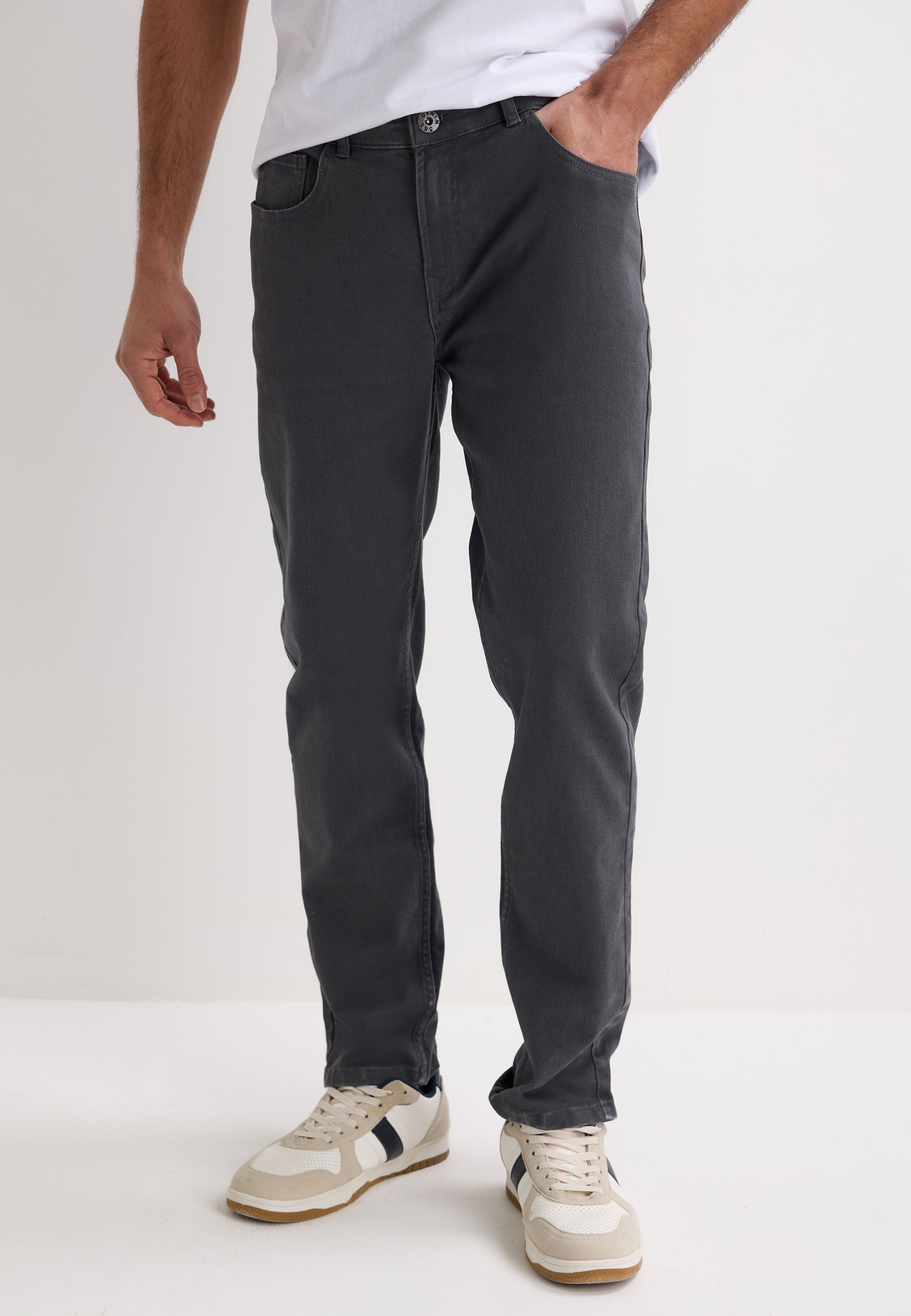 Mens Grey Plain Slim Fit Jeans