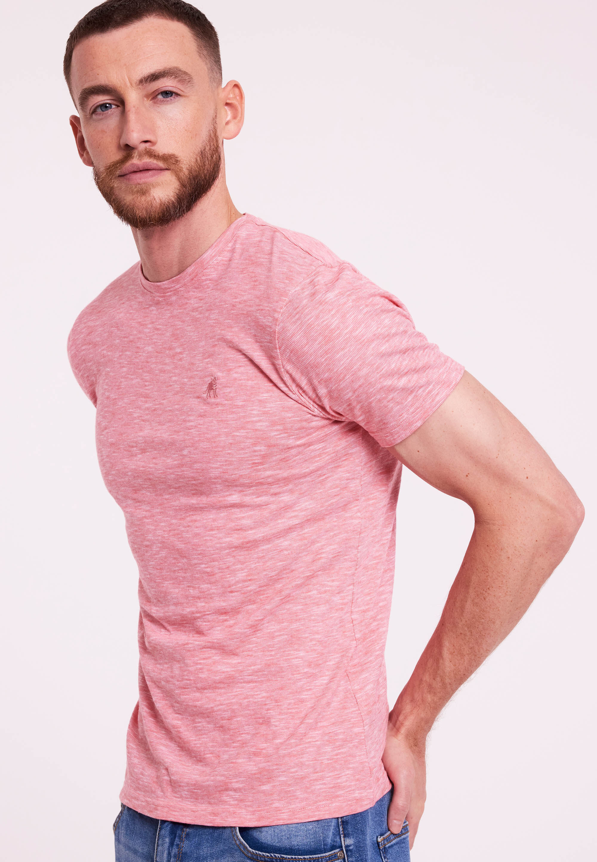 Mens Red Textured Short Sleeve T-Shirt