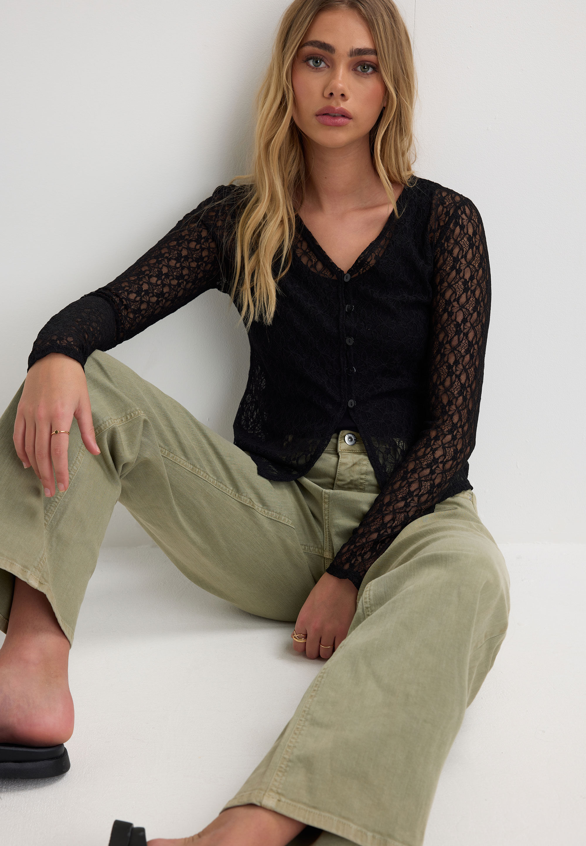 Womens Black Floral Lace Cardigan