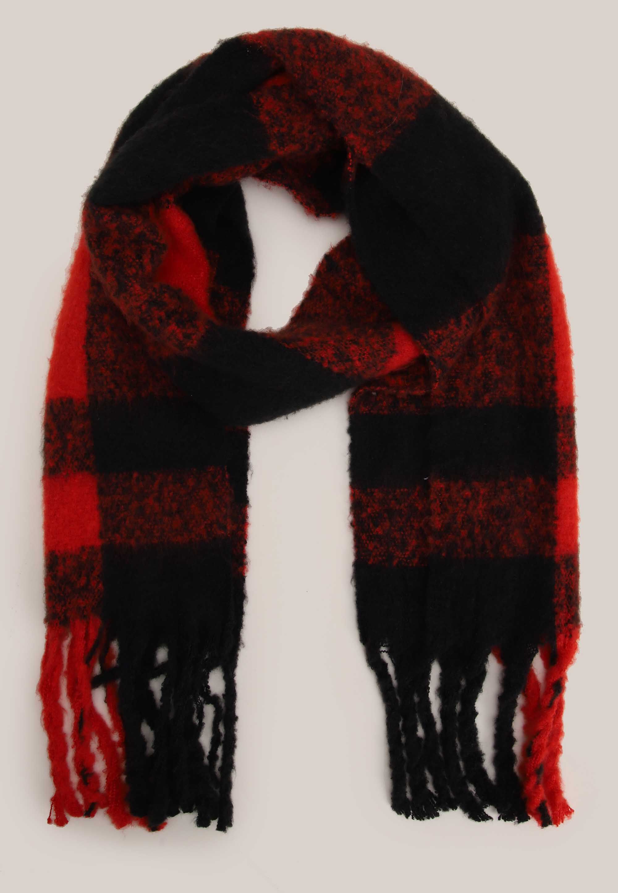 Womens Red Check Heavy Weight Scarf