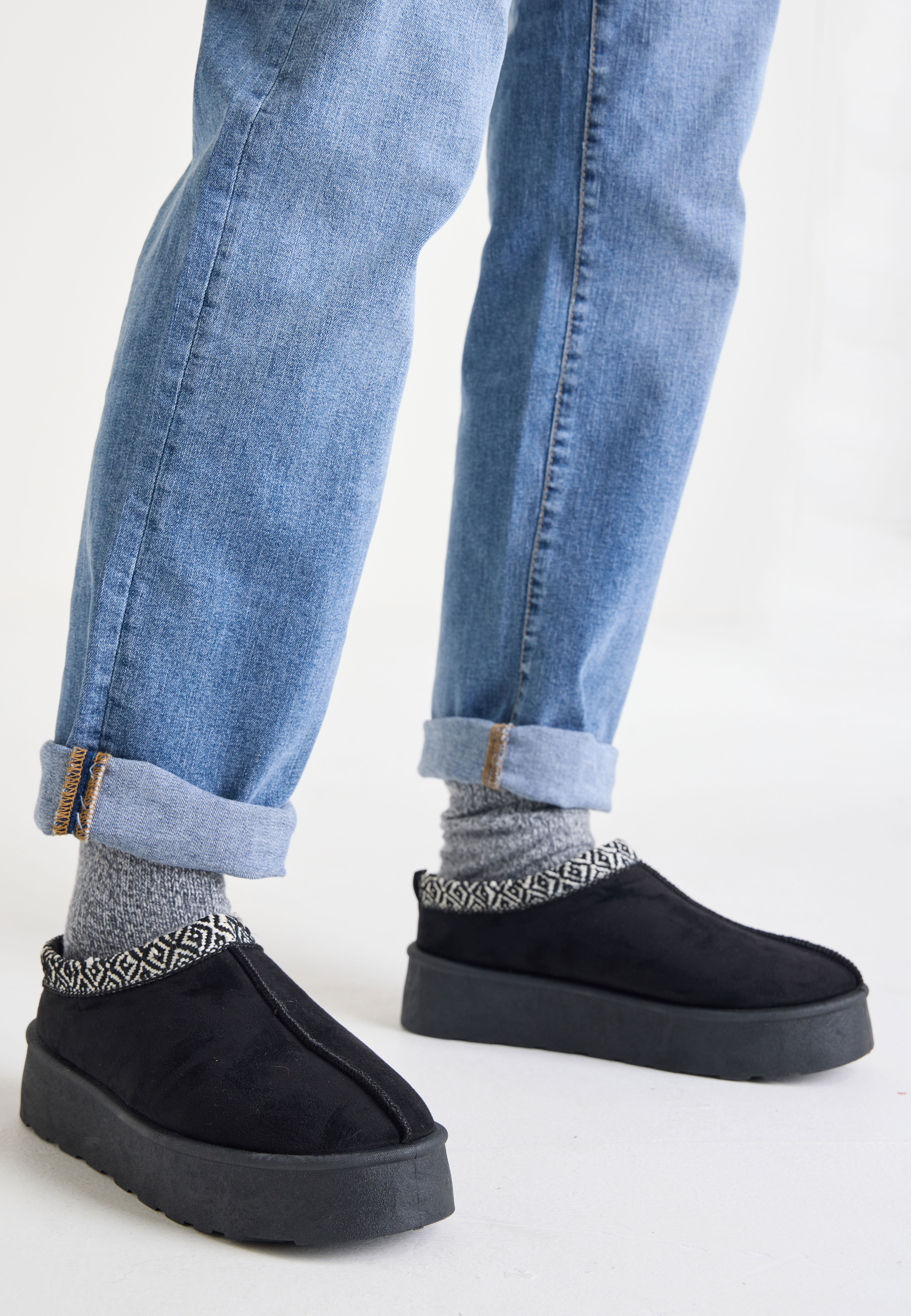 Womens Black Casual Cosy Platform Mule