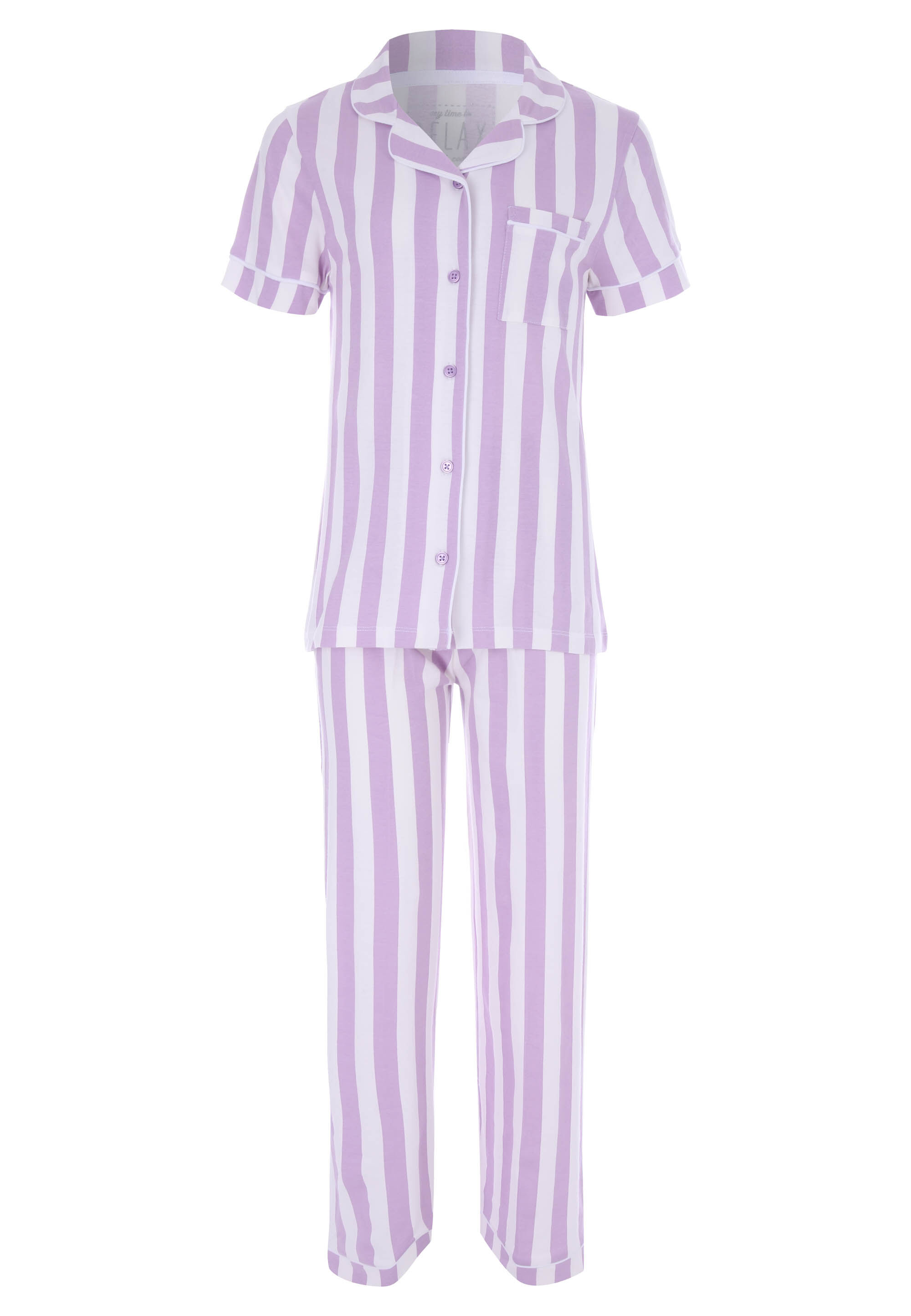 Older Girls Lilac Stripe Short Sleeve Pyjama Set