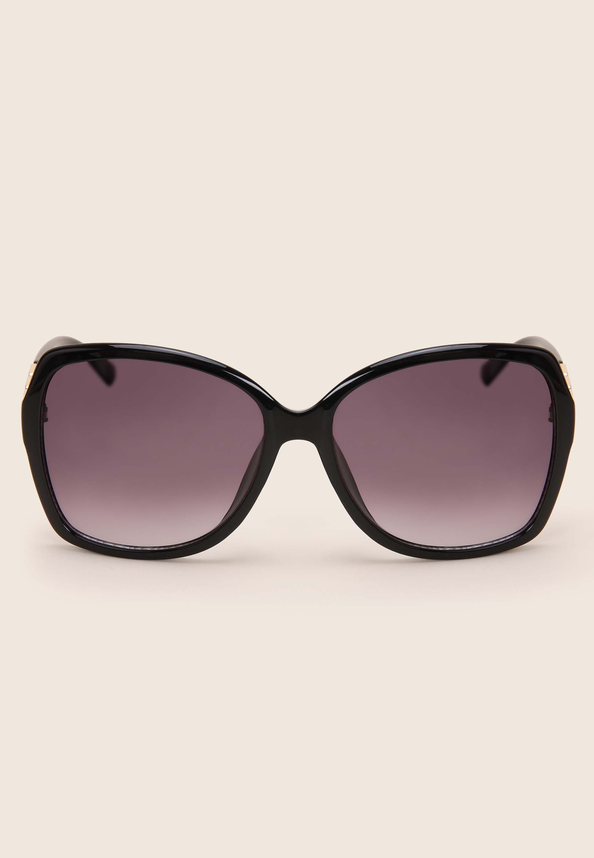 Womens Black & Gold Chain Rectangle Large Sunglasses