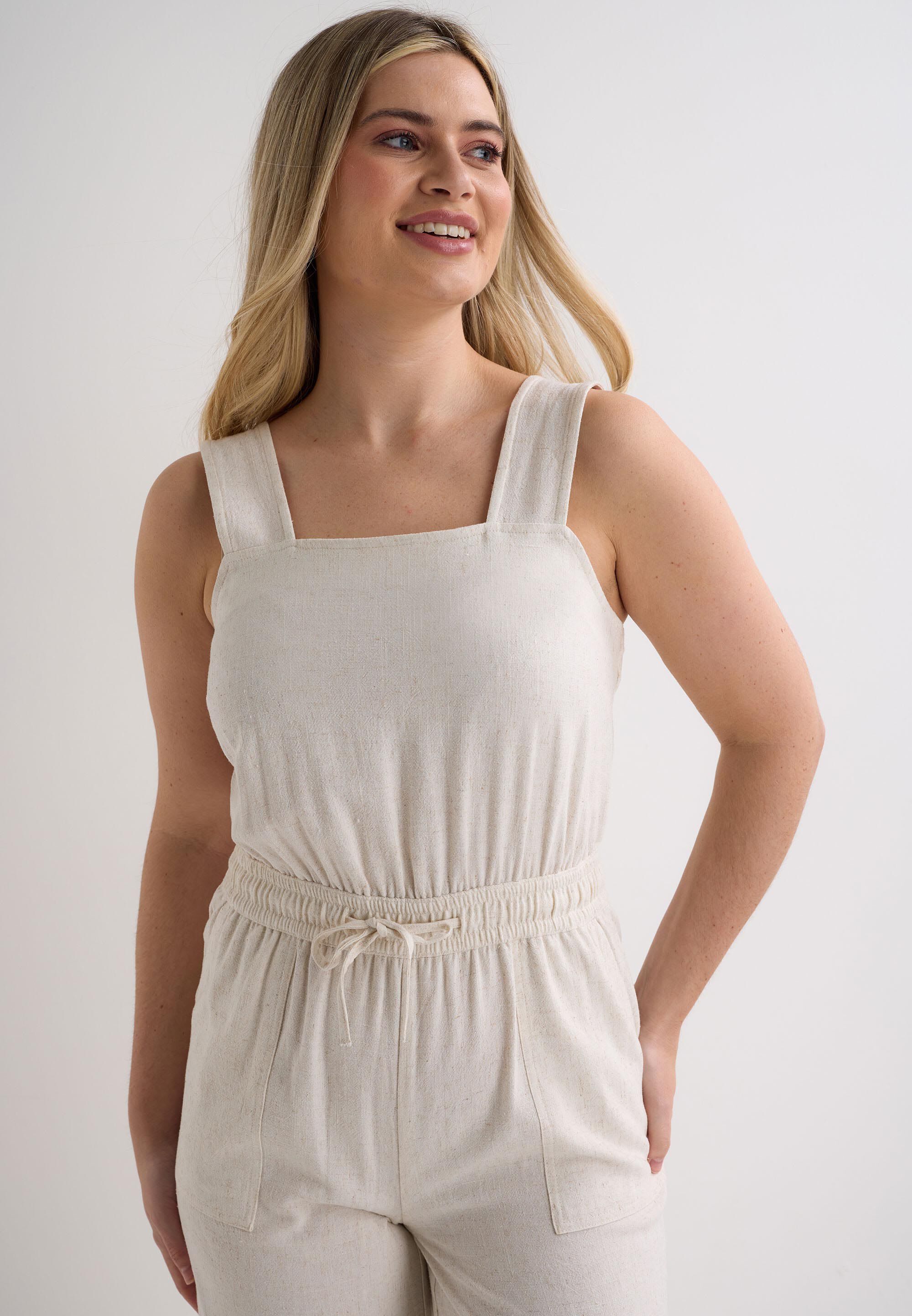 Womens Natural Linen Blend Jumpsuit