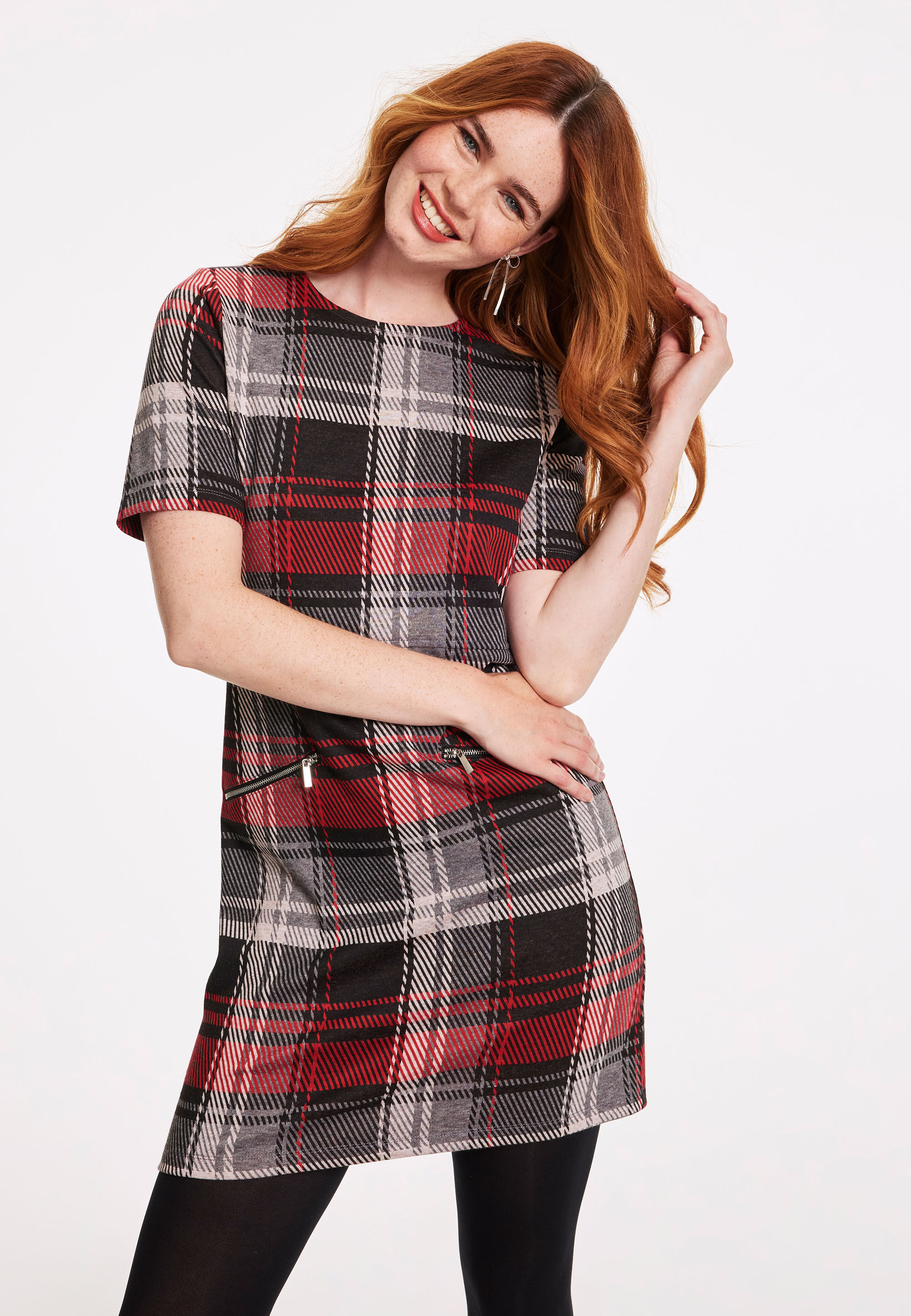 Womens Red & Black Check Shift Dress