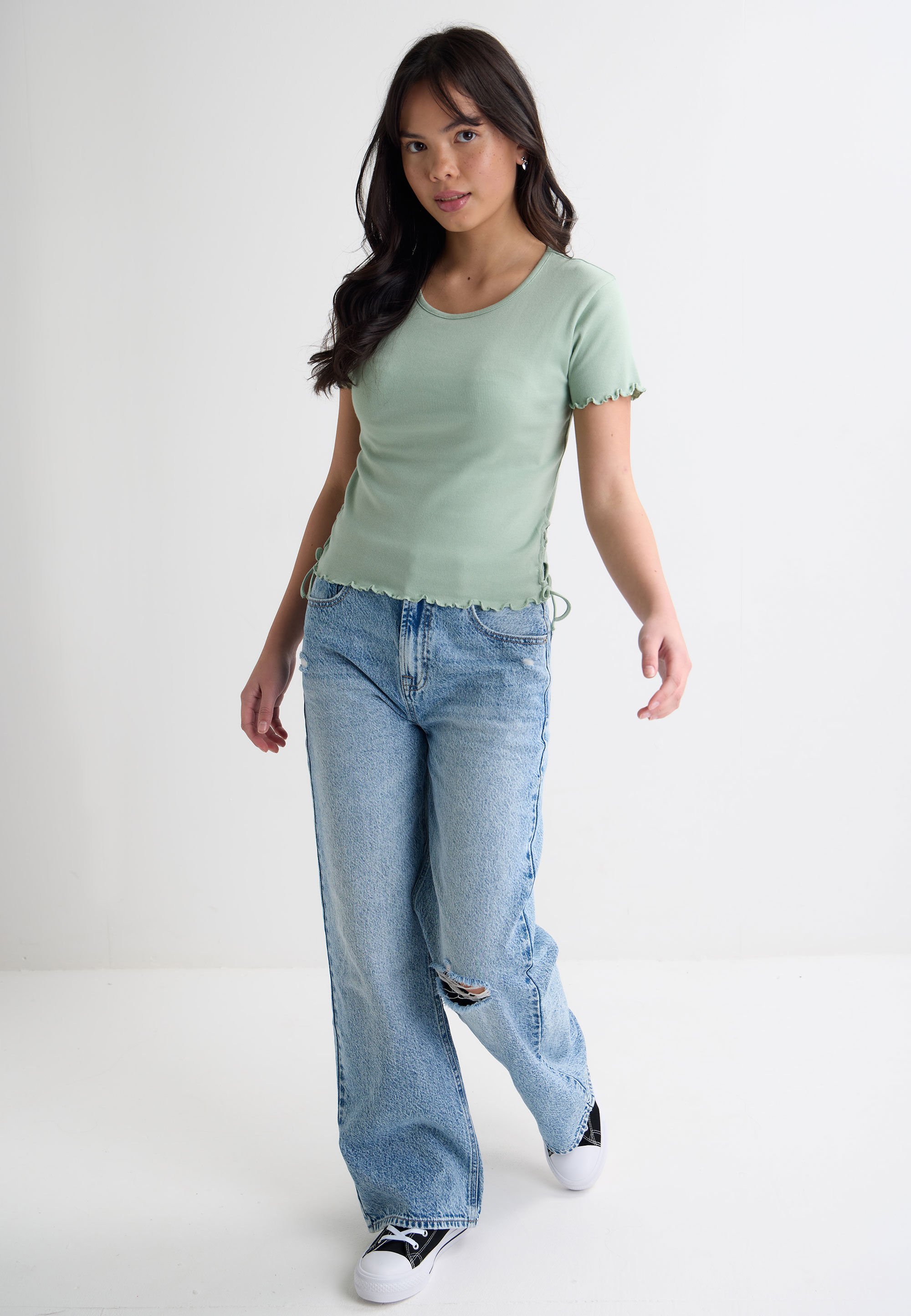 Older Girls Mint Green Ribbed Side Tie Top