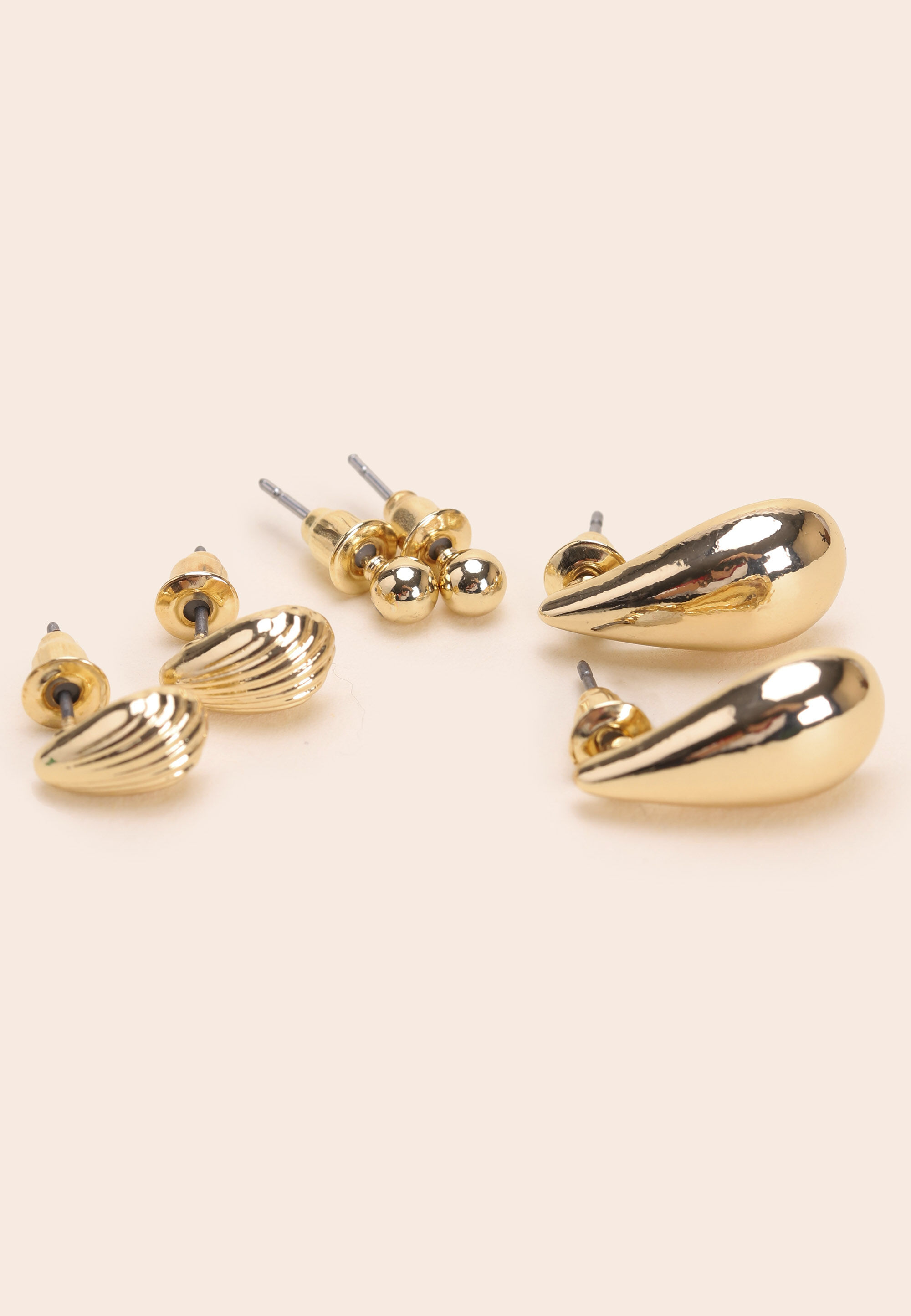 Womens 3pk Gold Teardrop Stud Earrings