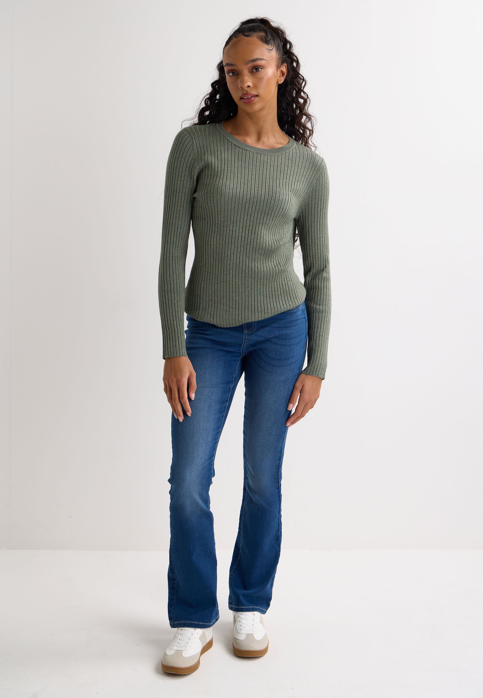 Womens Khaki Plain Ribbed Jumper