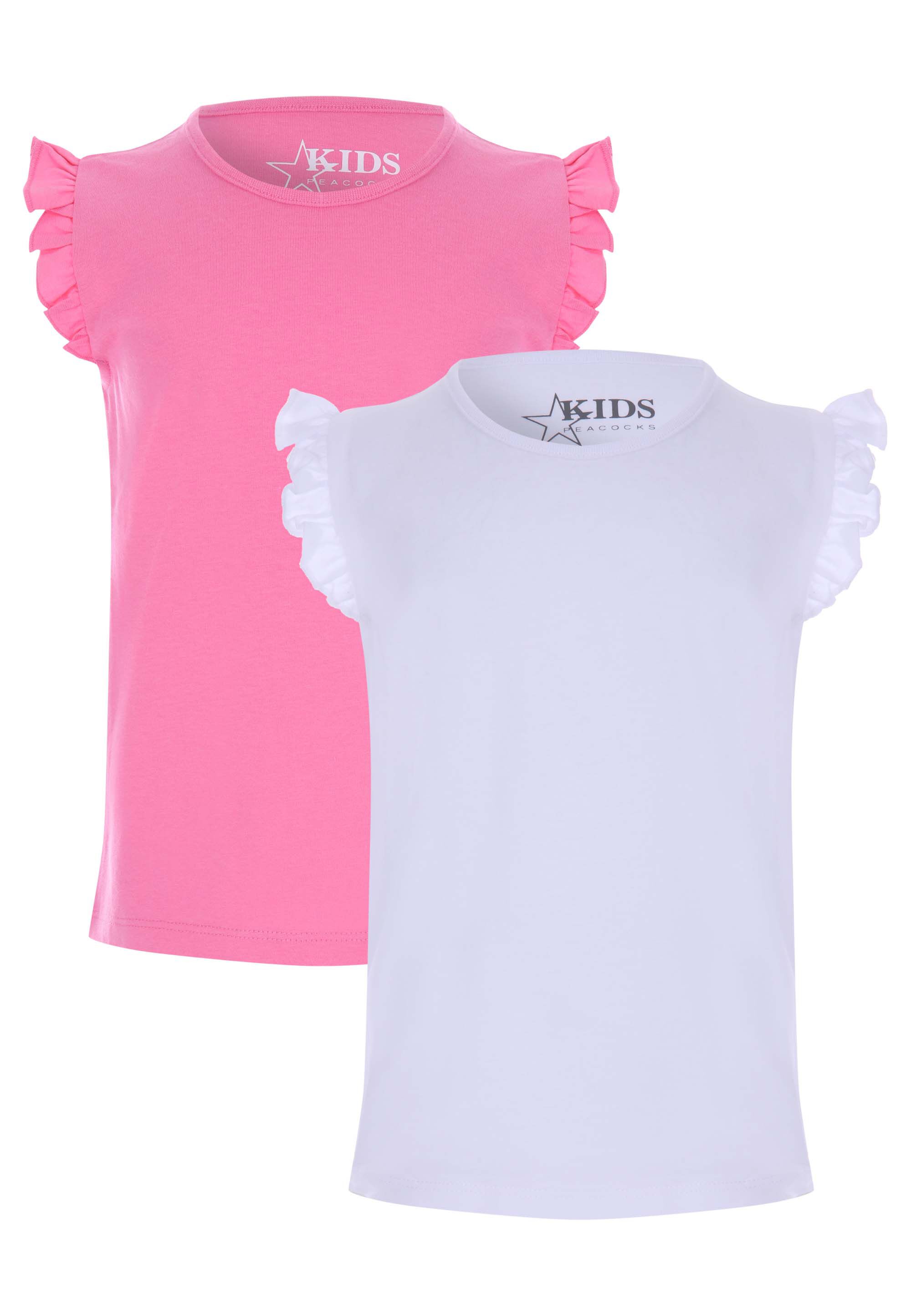 Younger Girls 2pk Pink & White Plain Vest Tops