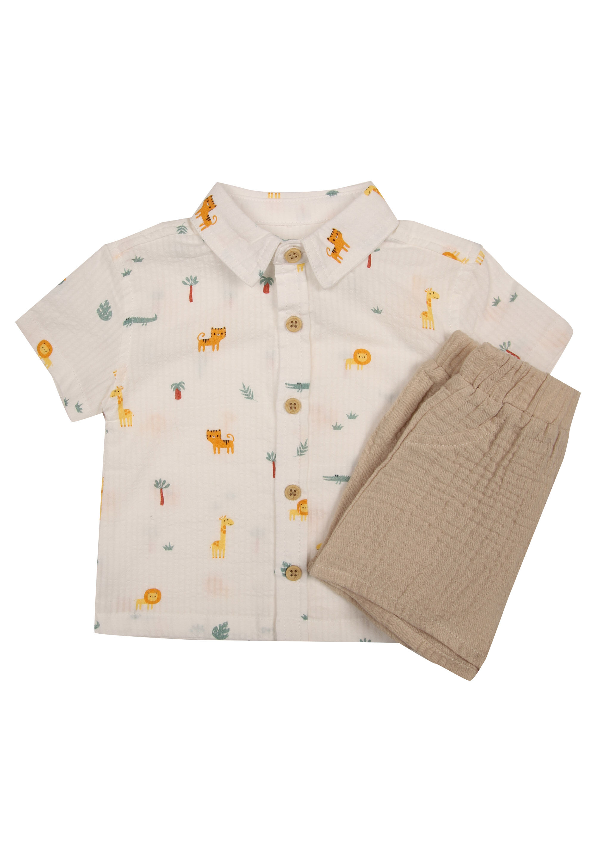 Baby Boys Cream Jungle Print Shirt and Shorts Set