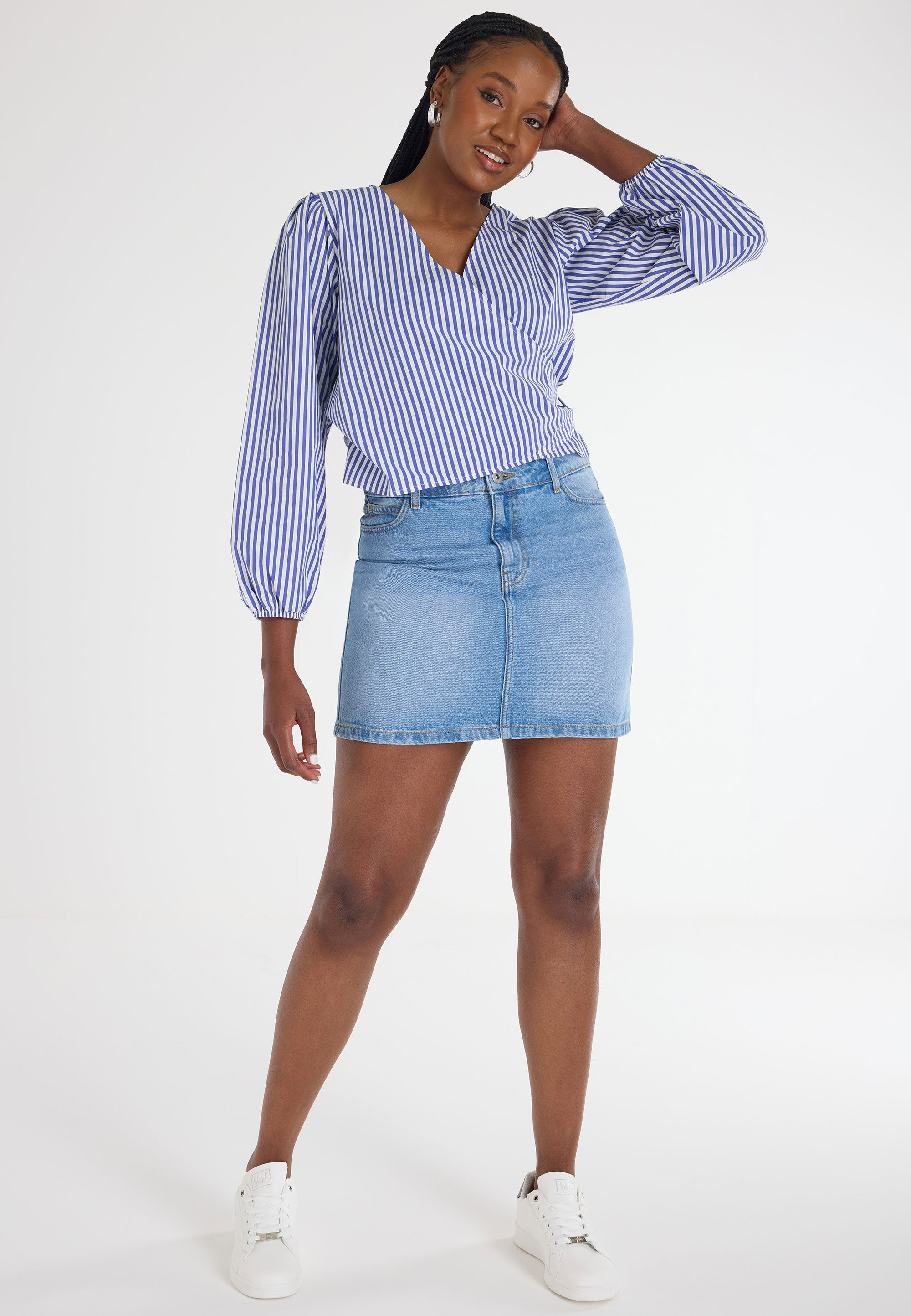 Womens Blue Stripe Wrap Top