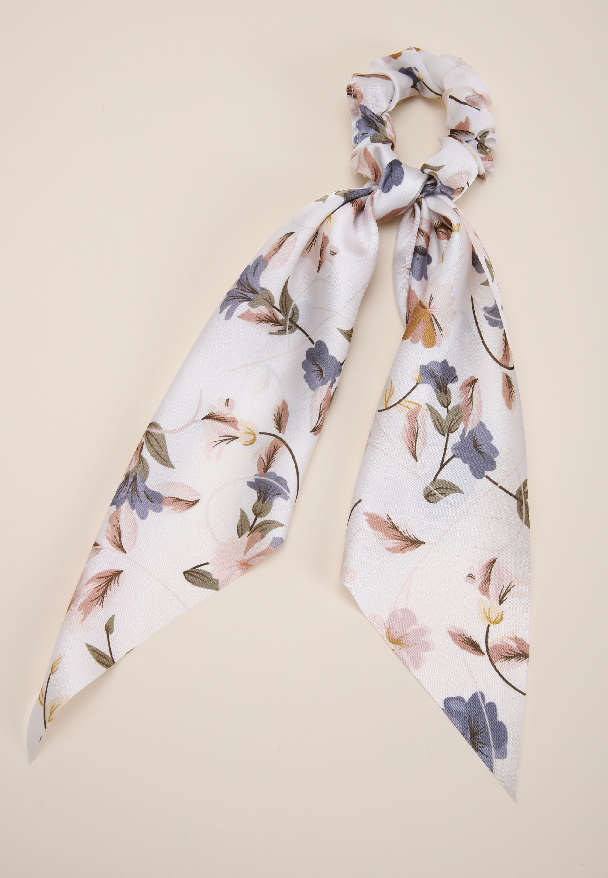 Womens Cream Floral Satin Tie & Scrunchie