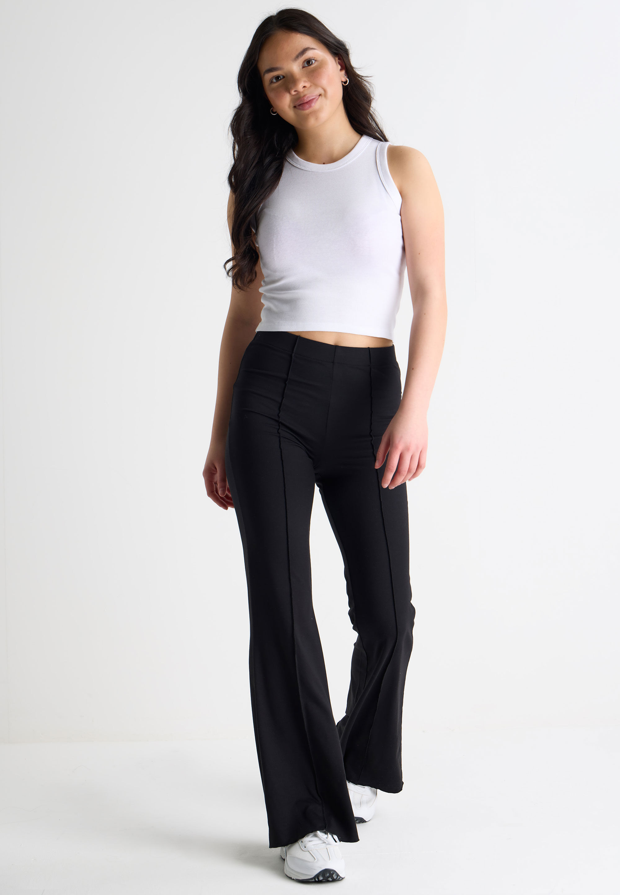 Older Girls Black Plain Flare Leggings