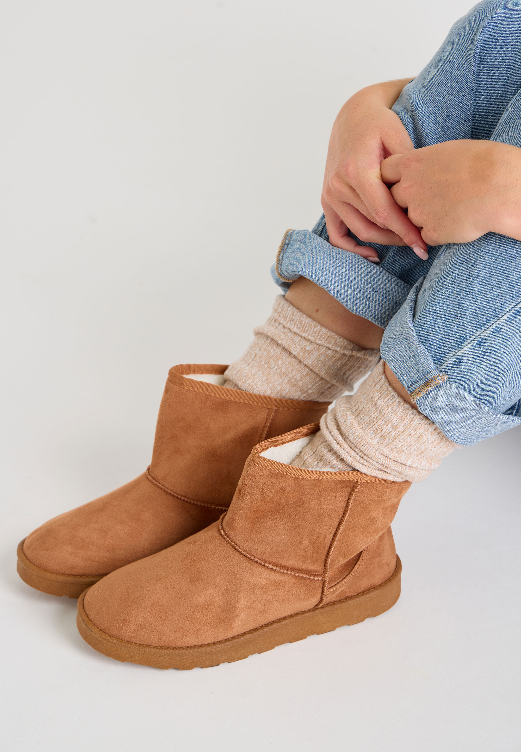 Womens Tan Suedette Mini Boots