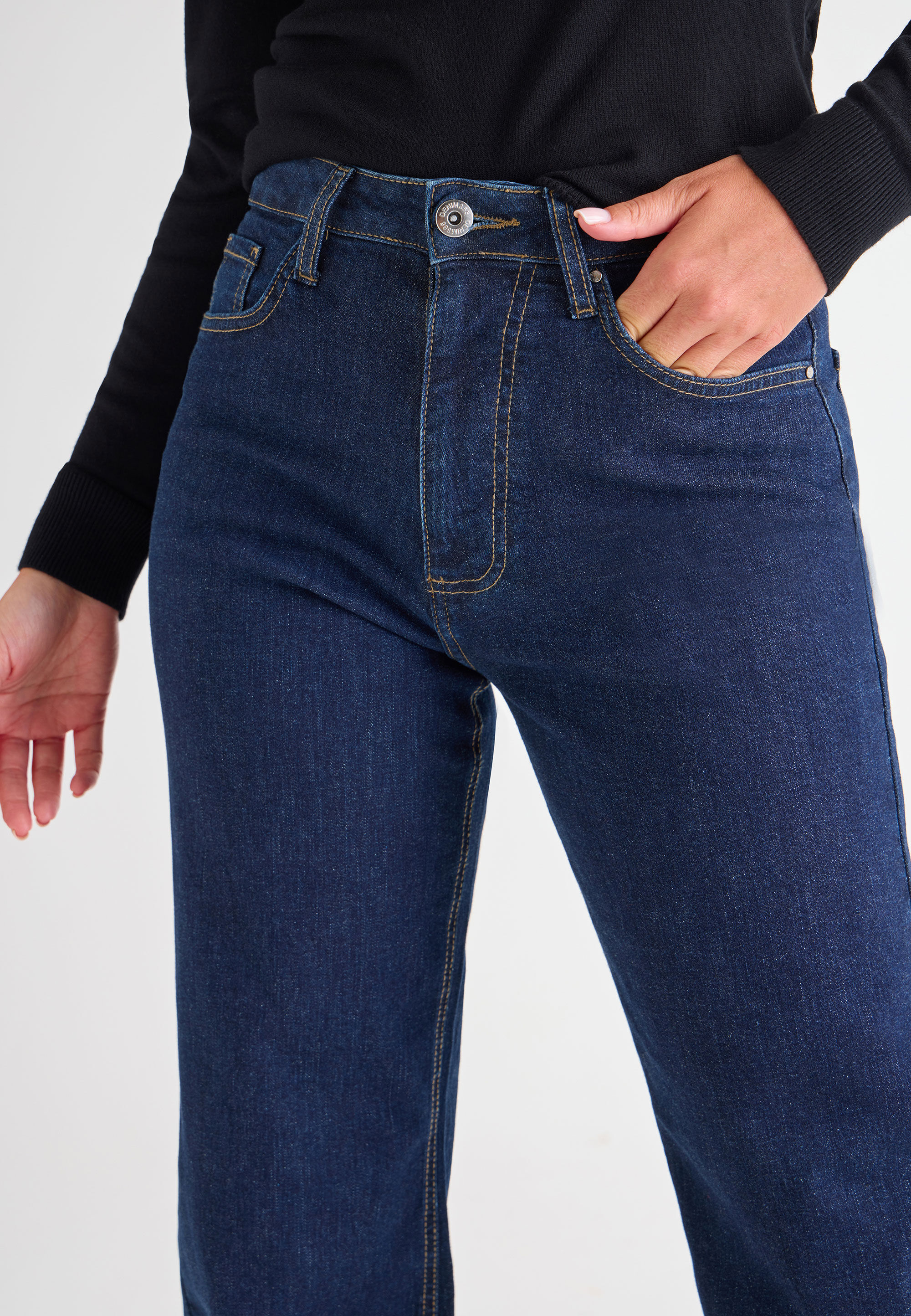 Womens Indigo High Rise Wide Leg Jeans